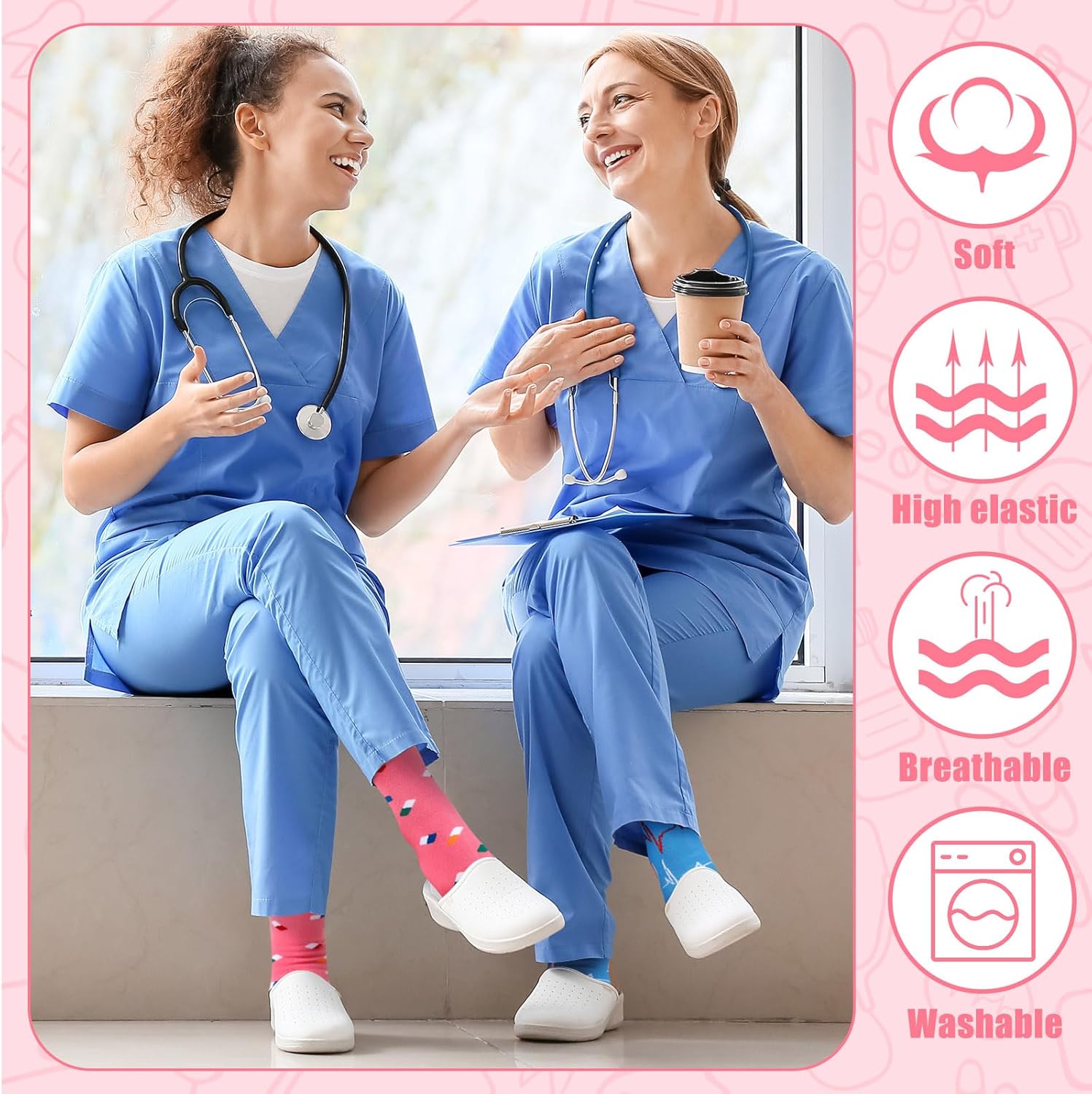 Jeyiour 36 Pairs Nurse Socks Women Novelty Crew Cotton Socks Bulk Appreciation Funny Gifts for Doctor Medical Assistant