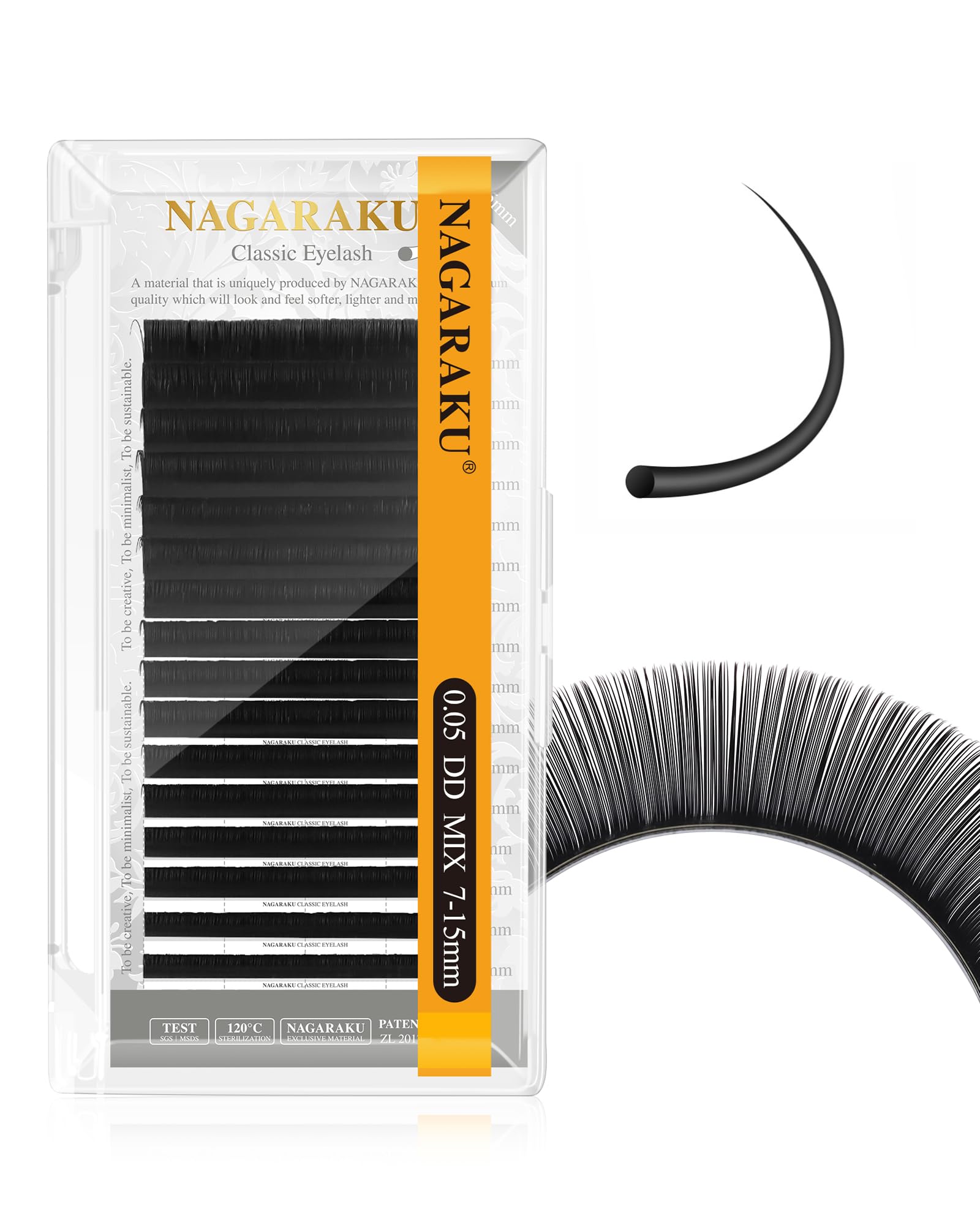 NAGARAKU Eyelash Extensions Individual Lashes 0.05 DD Curl 7-15mm Mix Tray Classic Matte Black Soft Natural Faux Mink 16 Rows
