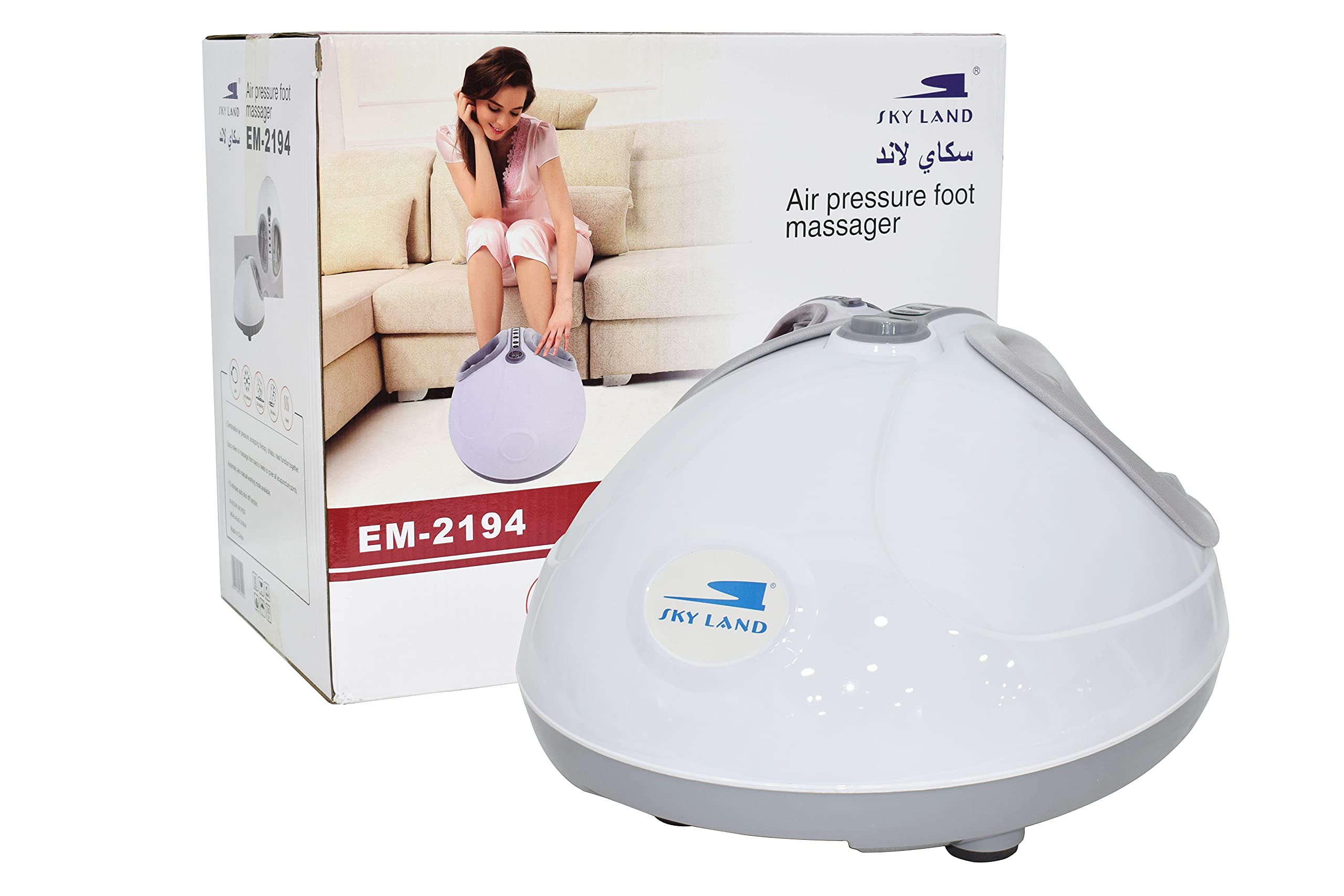 SKY LANDFoot Massager with Heat, Shiatsu Deep Kneading, Air Compression, Rolling, Scraping, Reflexology – Electric Foot Massager machine for Home Use, Fits Up to Size 12.5 – EM-2194 White Gray