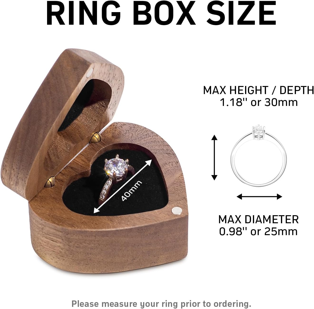 Engagement Proposal Ring Box Secret Slim Hidden Wooden Heart Shaped Engraved Case Ring Bearer Box Holder for Wedding Ceremony, Commemoration Day (A Promise Is Forever) - Image 4