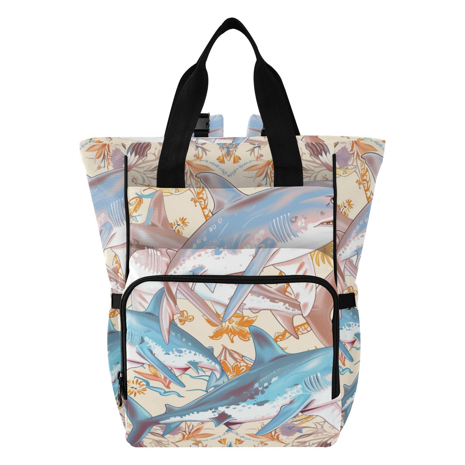 Duże torby na pieluchy unisex do podróży styl boho kwiat kwiatowy rekiny