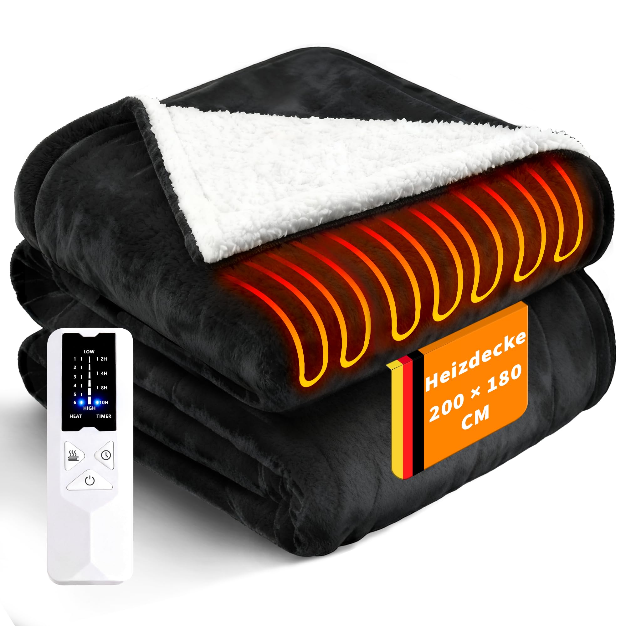 Citybee Heizdecke mit Abschaltautomatik Elektrische Wärmedecke 200x180cm - Beheizbare Kuscheldecke 6 Heizstufen mit 10 Stunden Timer Überhitzungsschutz - Heating Fleece Blanket Waschbar für Bett&Sofa
