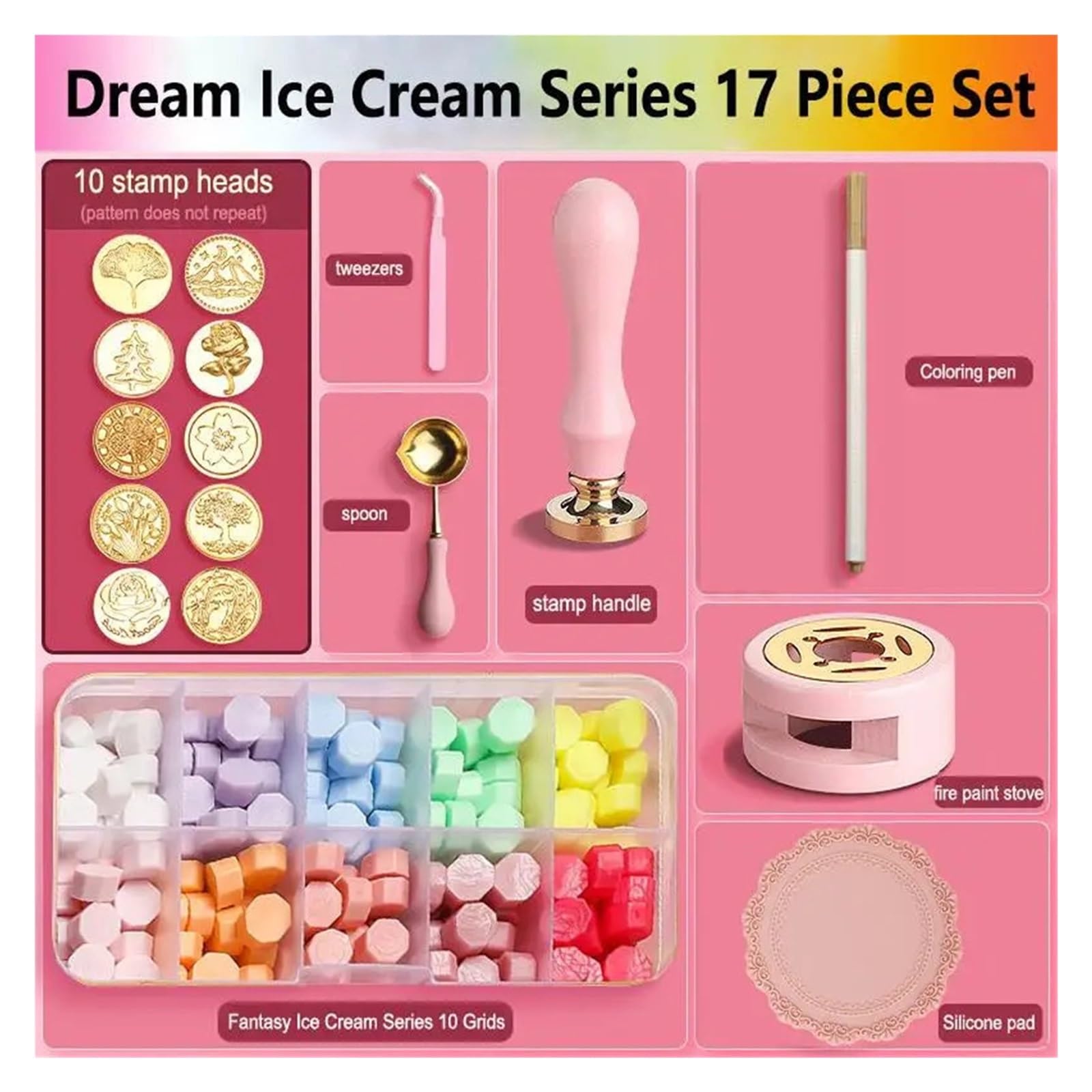 Siegelwachs Wachssiegel-Stempelset | Lackiertes Dichtungsset, DIY-Bastelbedarf, Scrapbooking, Hochzeitseinladung, dekorativ(Set 17-17pcs)