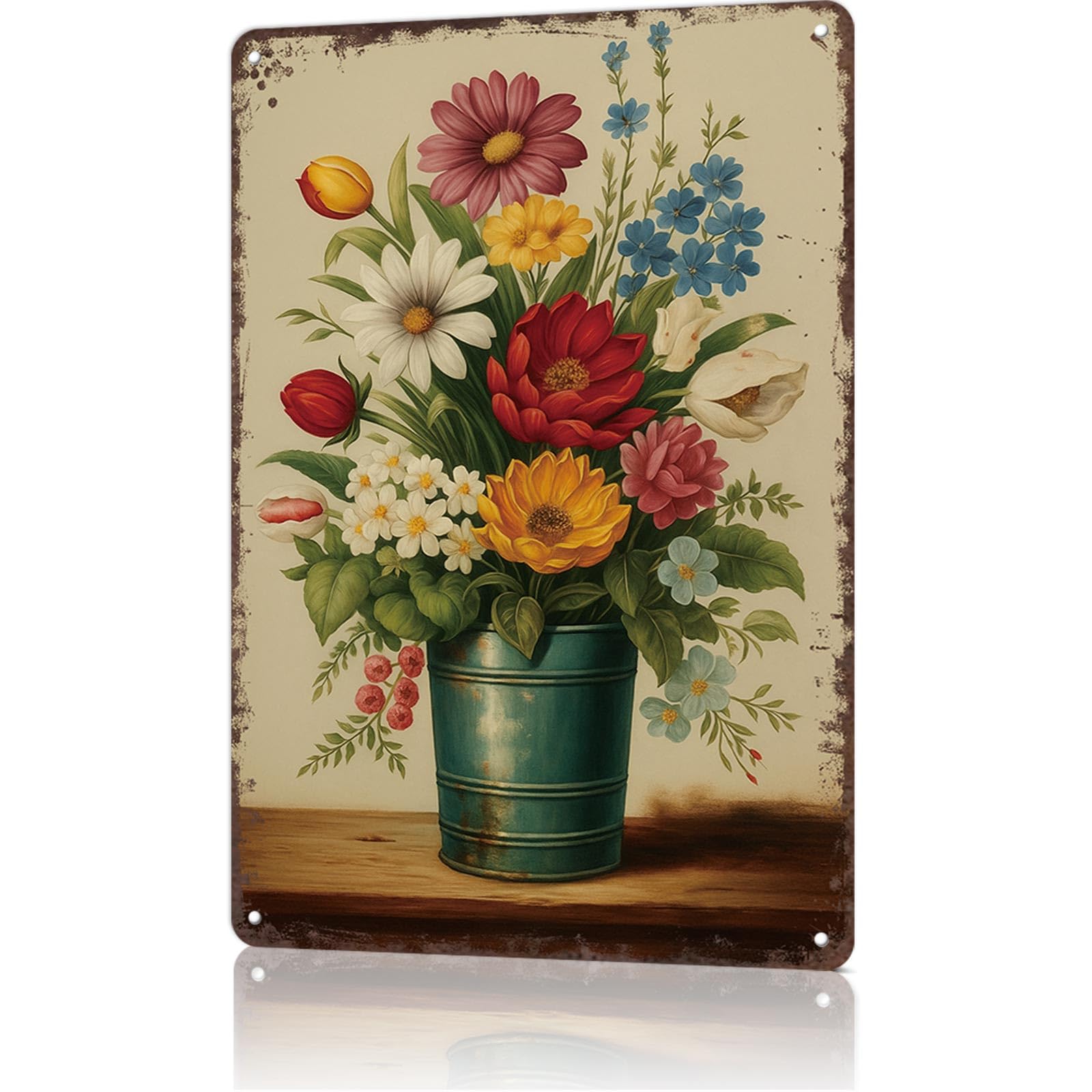 KWQDOZF Metal Signs Poster 8x12inch Metal Signs Vintage Brightly Colored Flowers Sign Aluminum Sign Wall Art For Home Room Bedroom Office Decor