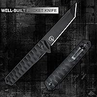 Vista 2 de AUBEY Tanto Blade - Cuchillo EDC de acero 440, cuchillo plegable de bolsillo con bloqueo de forro, clip, mango de aluminio y rompedor de vidrio