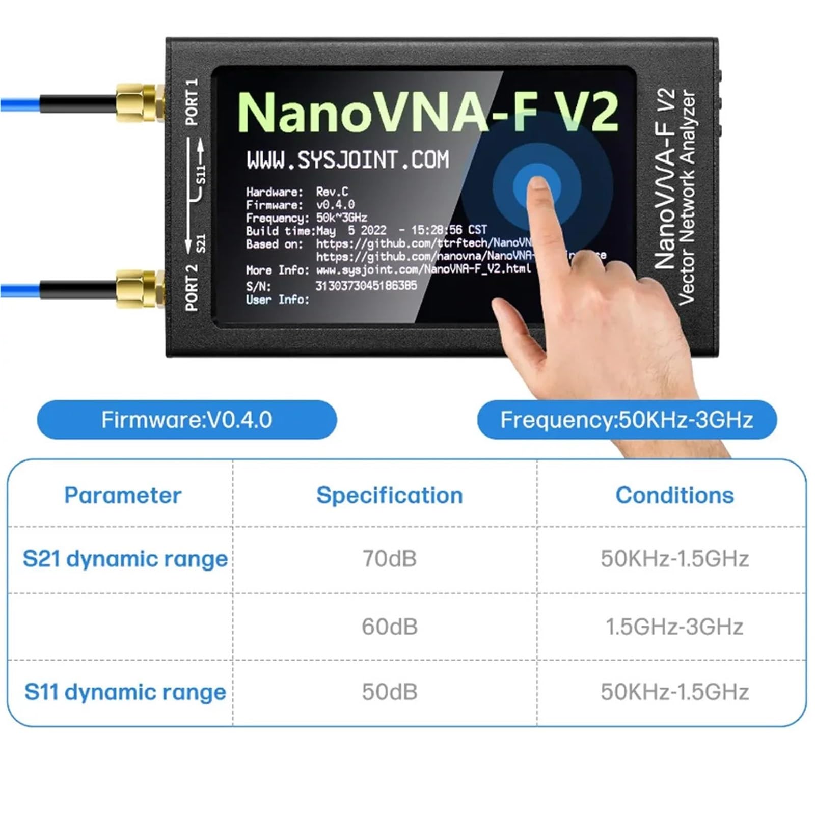 Analizador de red, Analizador De Red Vectorial V2 50KHz-3GHz VNA Pantalla Táctil 4,3"