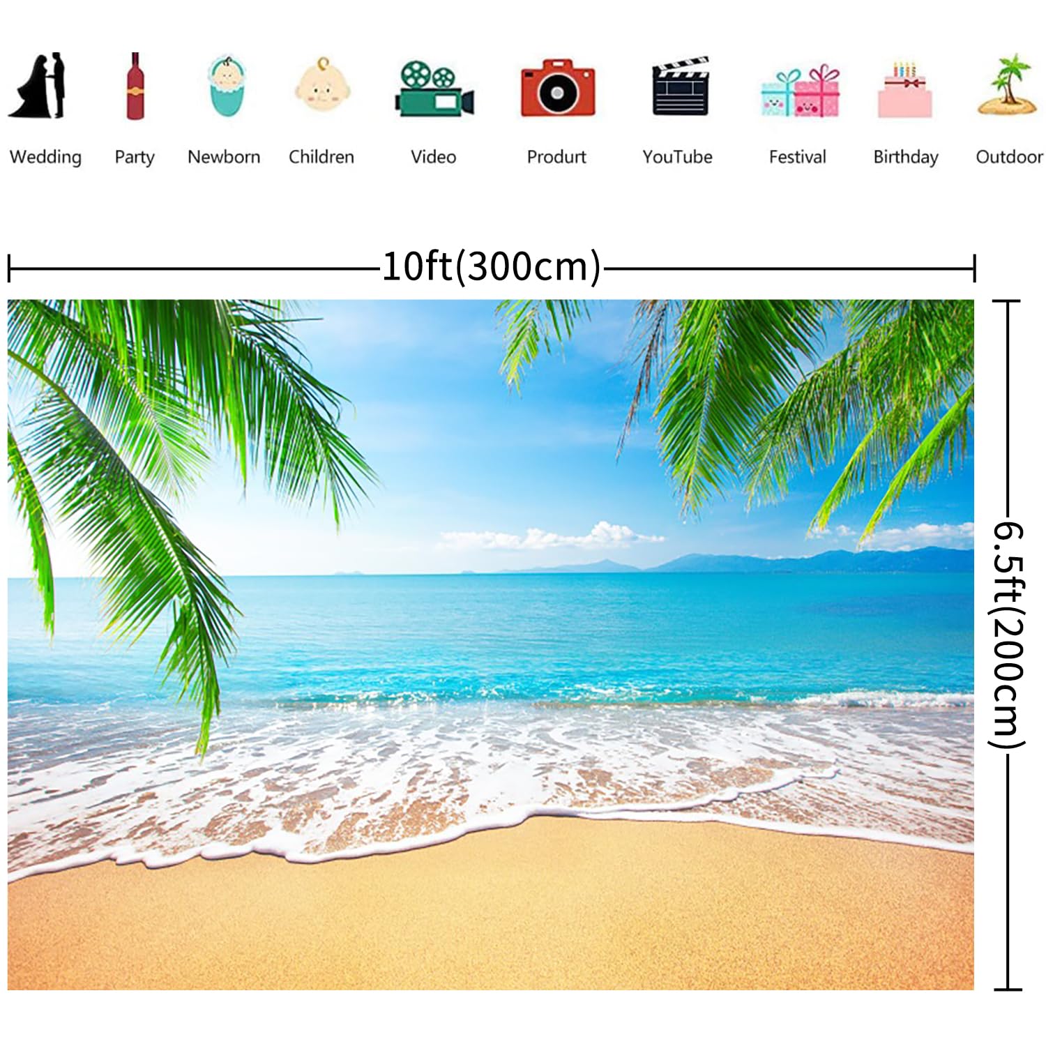 3x2m Sfondo Spiaggia estate tropicale foglie di palma mare isola blu mare cielo fotografia sfondo matrimonio sposa baby shower compleanno Luau Party decorazioni Banner Photo Booth Props