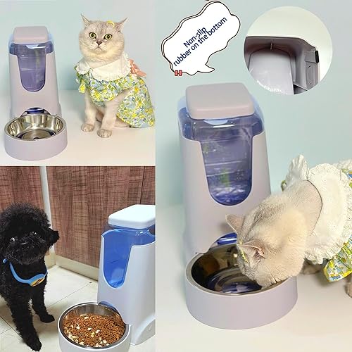 Miniatura 6 de Alimentador automático por gravedad para perros, 2.8 L, dispensador de agua y comida de 4 litros con cuenco de acero inoxidable para cachorros