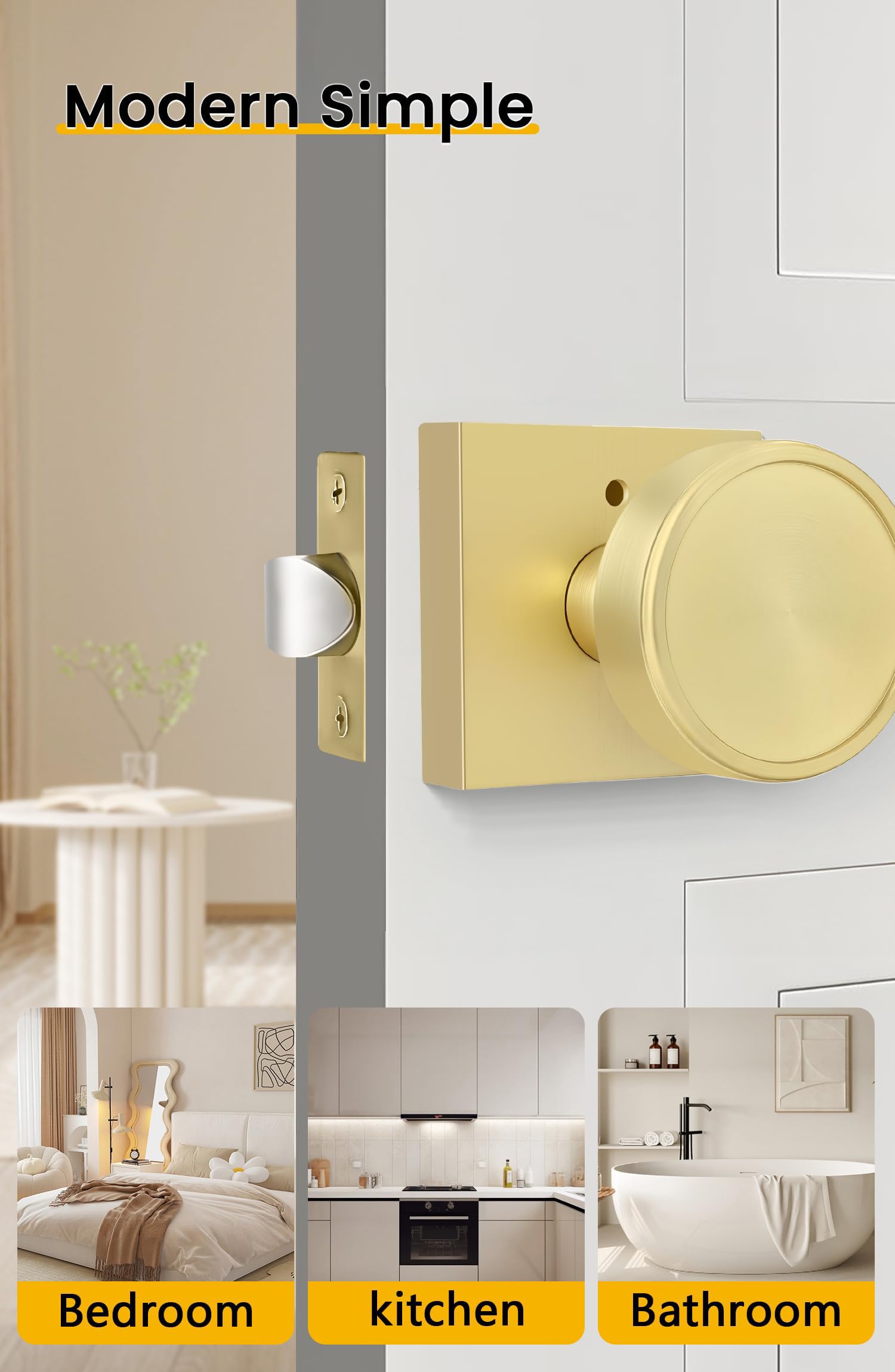 Brushed Gold Door Knobs - 6 Pack Privacy Knobs -6