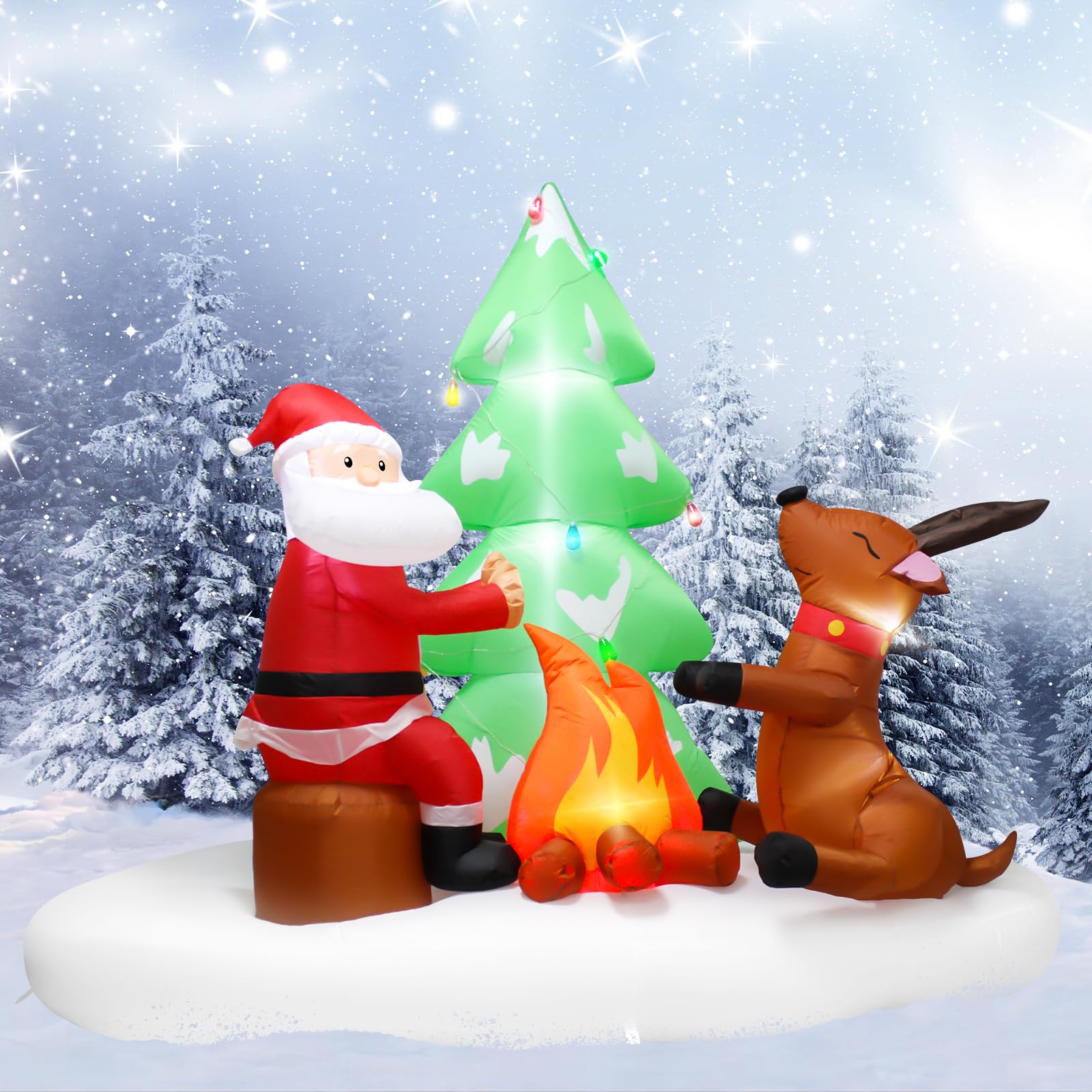 Decorazione gonfiabile di Babbo Natale da 2,4 metri: decorazione natalizia gonfiabile con luci a LED integrate, Babbo Natale con cervo che arrostisce sotto l'albero di Natale, decorazione gonfiabile