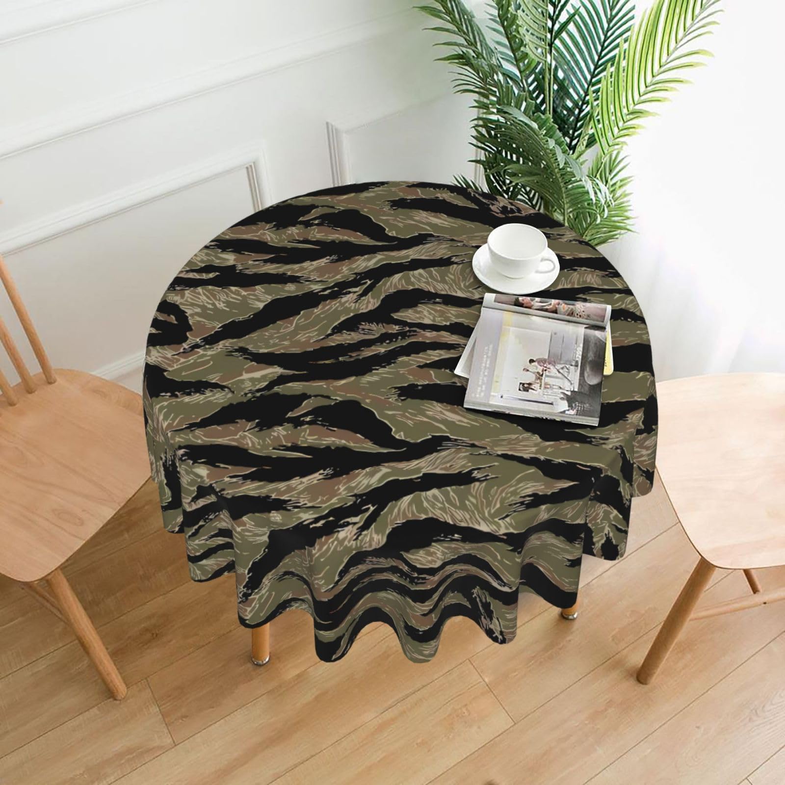 HJFCZH Tiger Stripe Camo Prints Round Decorative Tablecloth 60in - High-Grade Polyester Throw for Dinners, Weddings & Everyday Use