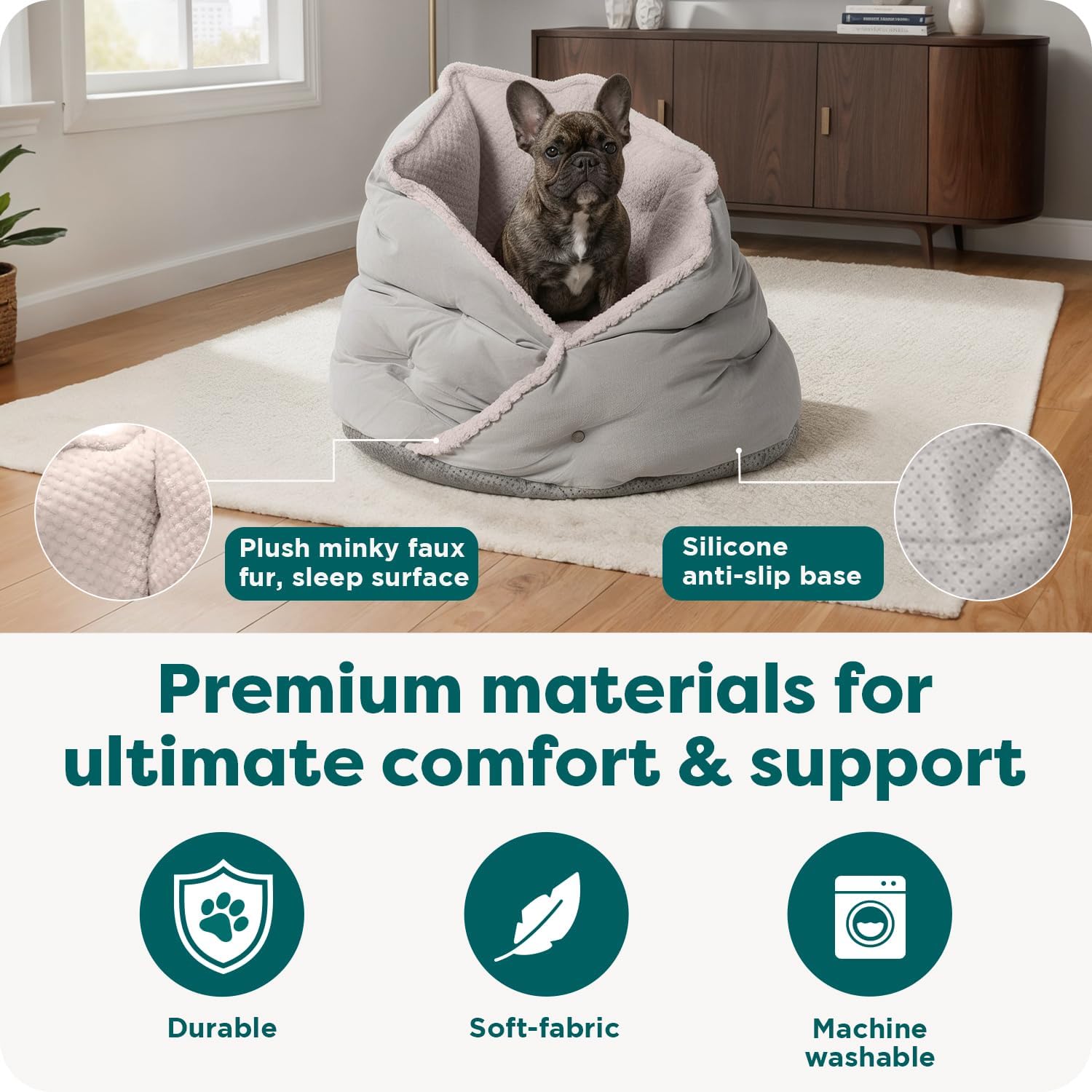 Furhaven 24" Round Pet Bed for Indoor Cats & Medium/Small Dogs, 100% Washable, For Pets Up to 35 lbs - Minky Plush & Velvet Hug Bed - Silver Gray, 24-inch