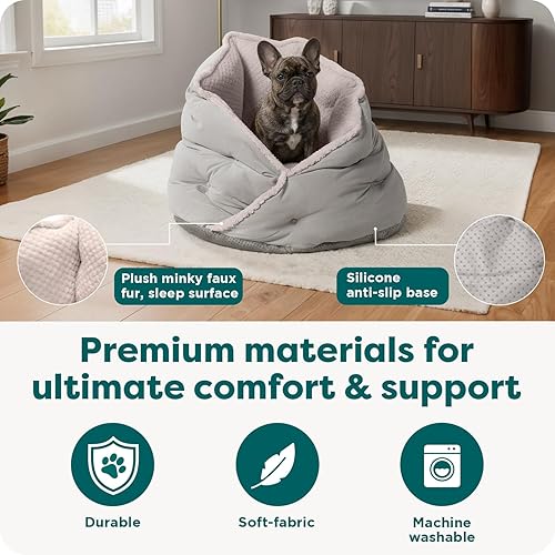Miniatura 7 de Furhaven cama para mascotas, para gatos y perros pequeños, cama relajante y envolvente con pelo de visón afelpado y aterciopelado, lavable, gris Hug