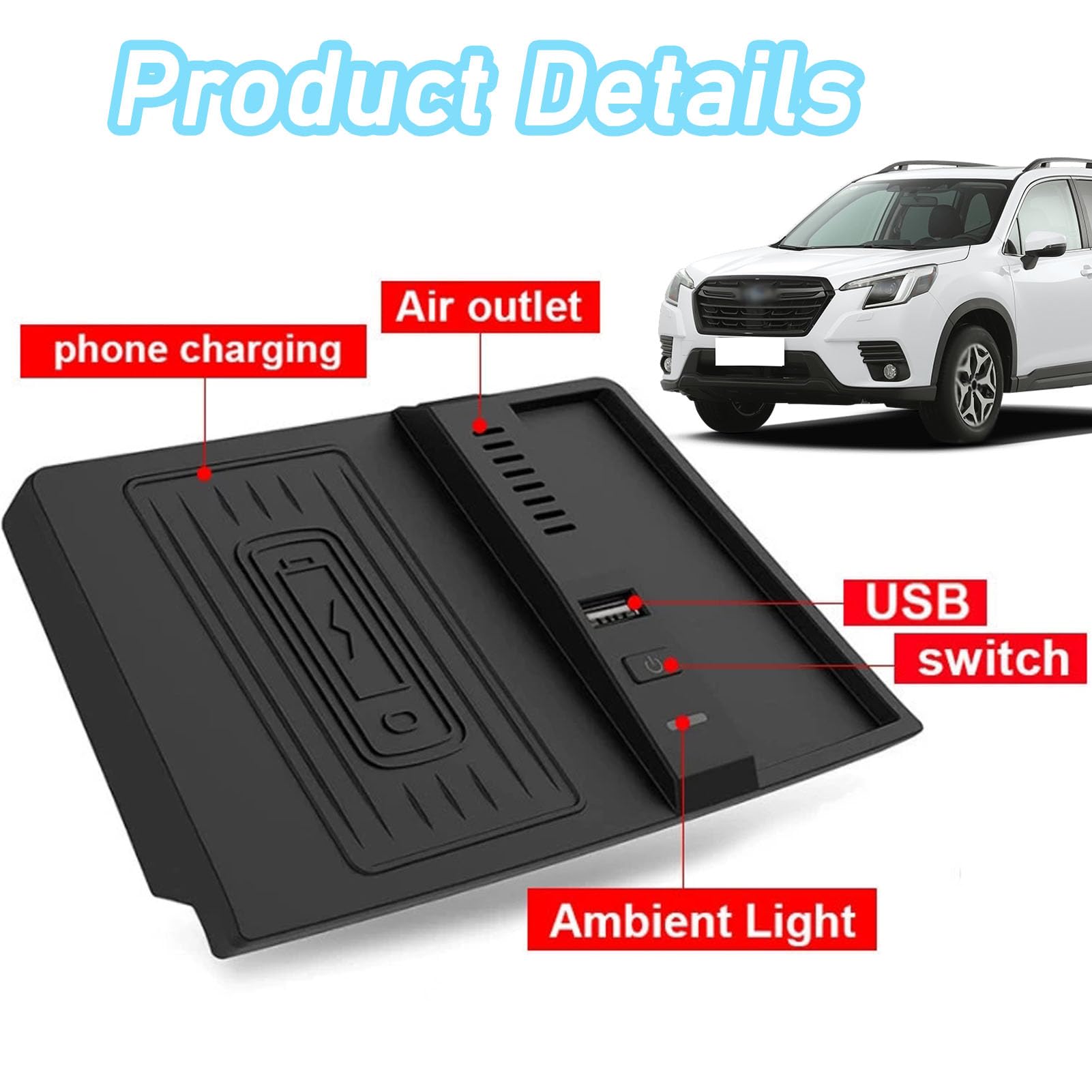 Caricabatterie Wireless per Auto per su-baru Forester Impreza Tutti i Modelli Accessorio con Ricarica Rapida Wireless da 10 W, Regalo per la Famiglia