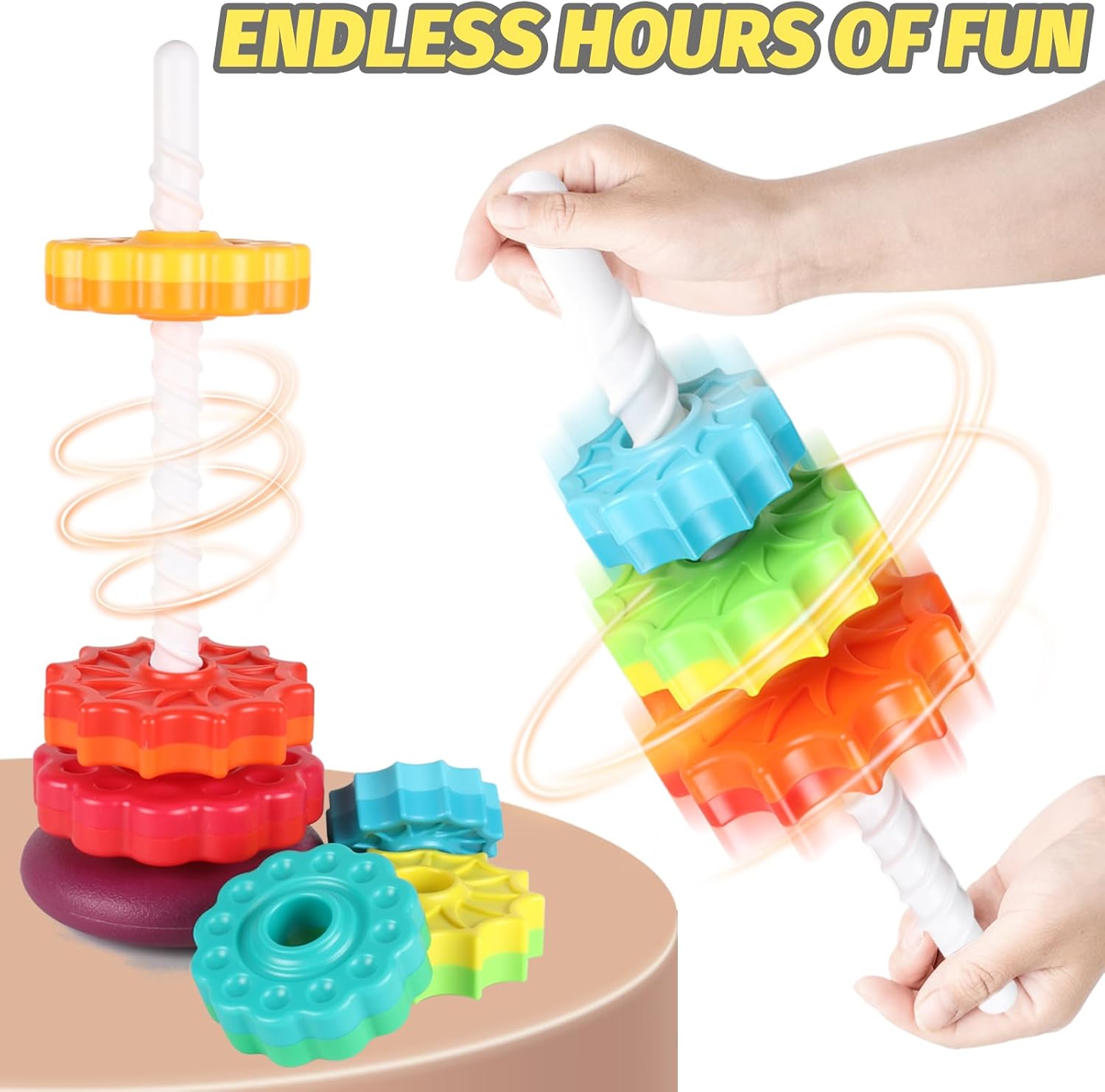 Spinning Stacking Toys for Toddlers 1-3, Ring Stacker for Babies 0-6-12-18 Months, Spinner for Infants, Montessori Autism Sensory Toys, 1 2 3 Year Old Girl Boy Christmas Birthday Gifts - Image 3