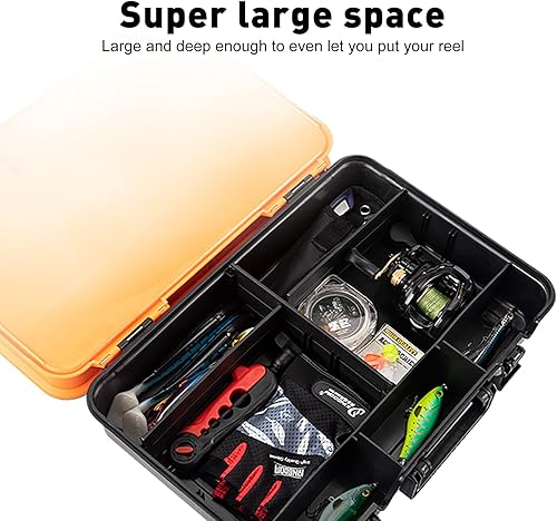 Miniatura 2 de KINGDOM Cajas de aparejos de pesca de gran capacidad de doble capa multifuncional carrete portátil línea señuelo herramienta almacenamiento carpa