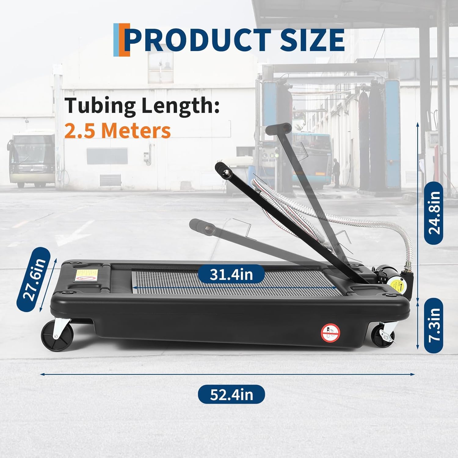 Oil Drain Pan 17 Gallon Oil Drain Tank,64L Low Profile Oil Drain Pan with Electric Pump,Oil Catch Pans for Changing Oil,Foldable Hand, with Hose, Swivel Casters for Car, SUV, Trucks Oil Draining Black