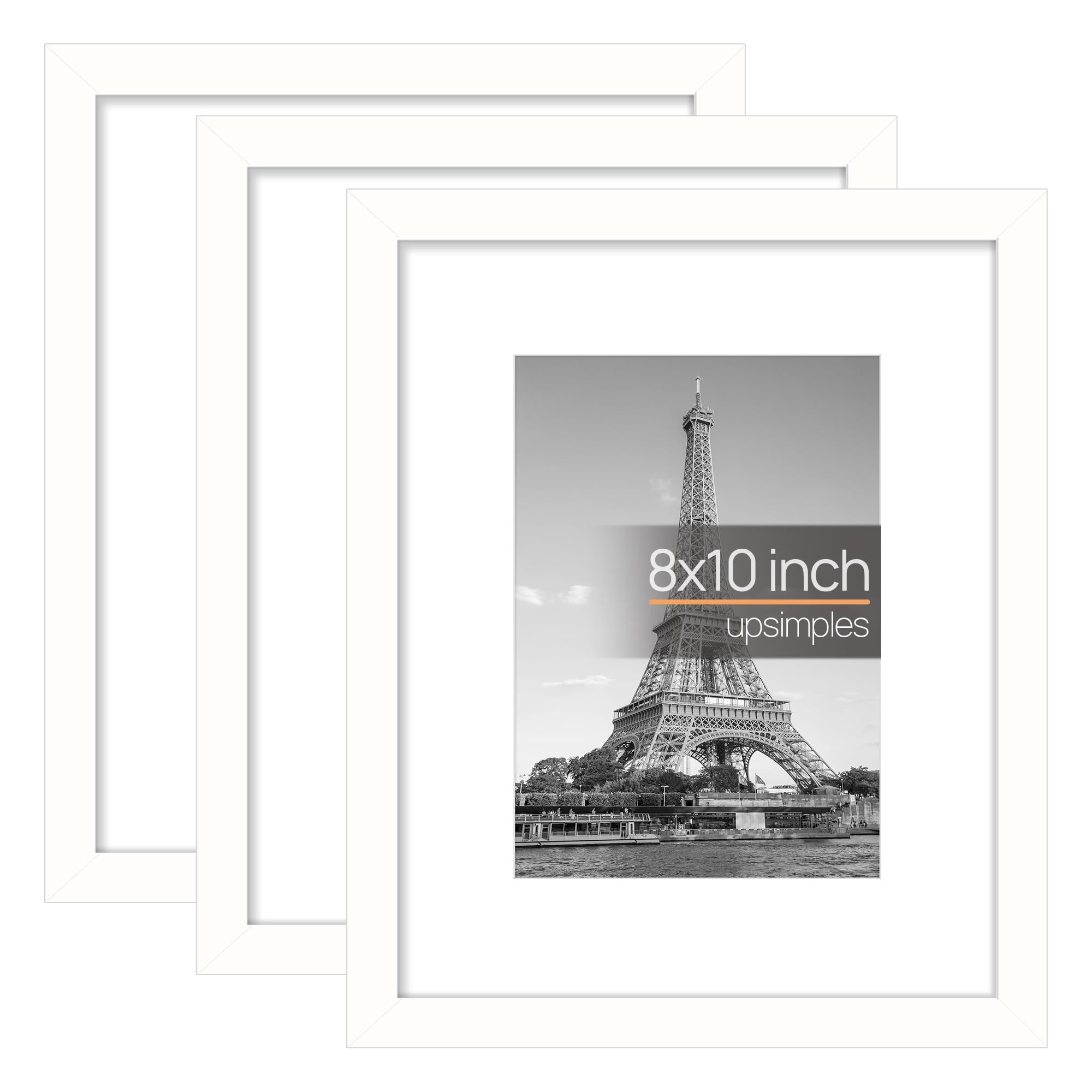 upsimples 3 Pack 8 x 10 Picture Frame, 8 x 10 White Frames 20.32 x 25.4 cm, Wall Hanging Photo Frames