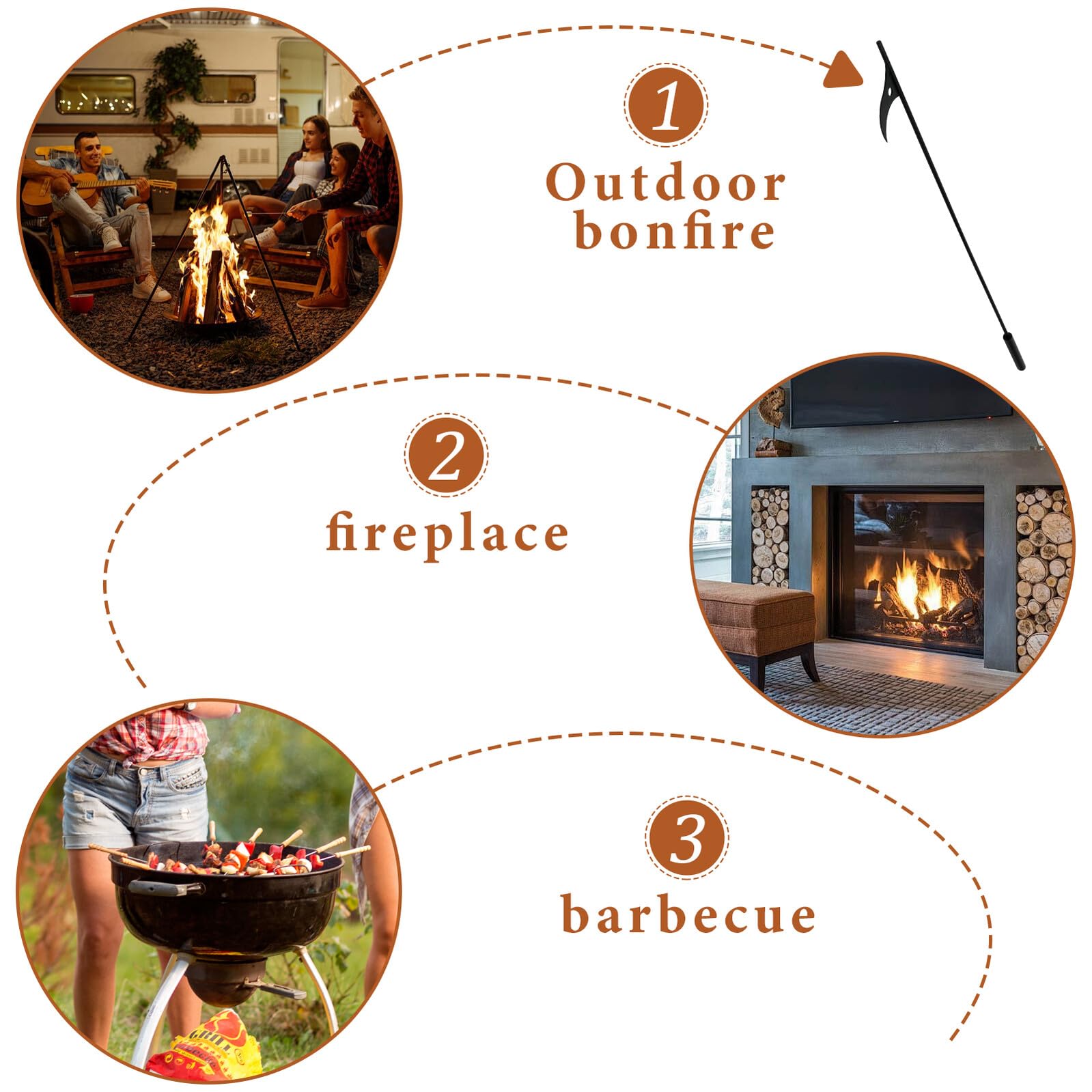 DECHOUS Attizzatoio da Esterno in Acciaio Manico Lungo Attrezzi per Caminetto Domestico e Accessori per Braciere Attizzatoio per Barbecue e Falò Strumento Comodo e Resistente per Uso