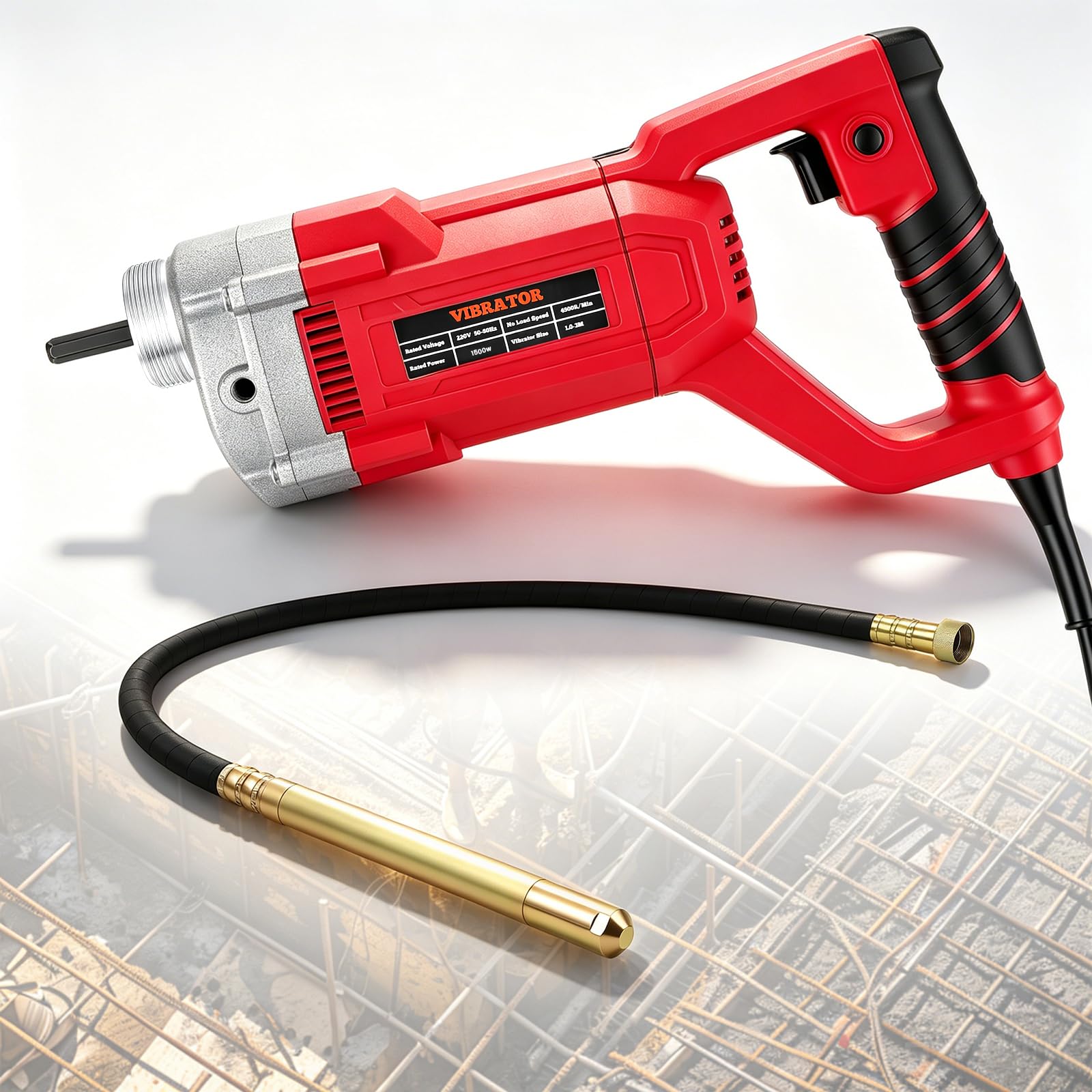 Concrete Vibrator,1500W Handheld Concrete Vibrating Poker with 2m Hose and 35mm Diameter Flexible Shaft,4500rpm Electric Cement Mixer for Mixing and Compacting Building Concrete