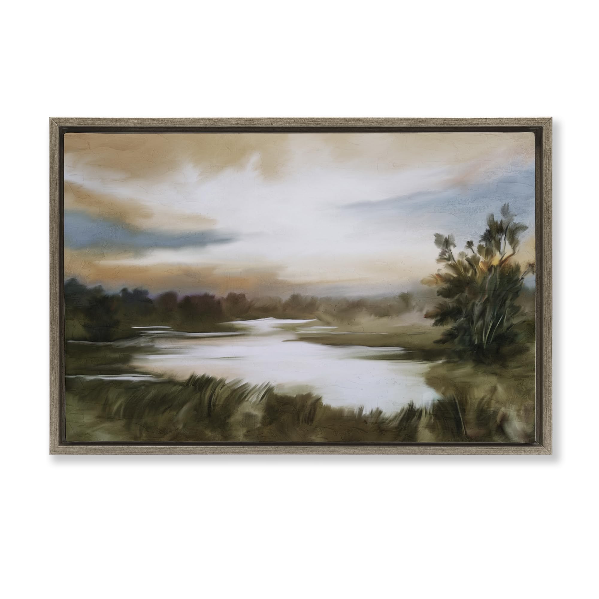 Stupell Industries Sunset Lake Countryside Reflection 'Sunset Pond Countryside'| Floating Frame Canvas Art
