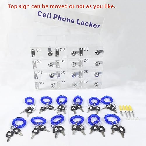 Miniatura 3 de Taquilla de teléfono de acrílico transparente de 12 ranuras, soporte de mesa o pared para escuelaminoristaclínicas, cerraduras individuales con