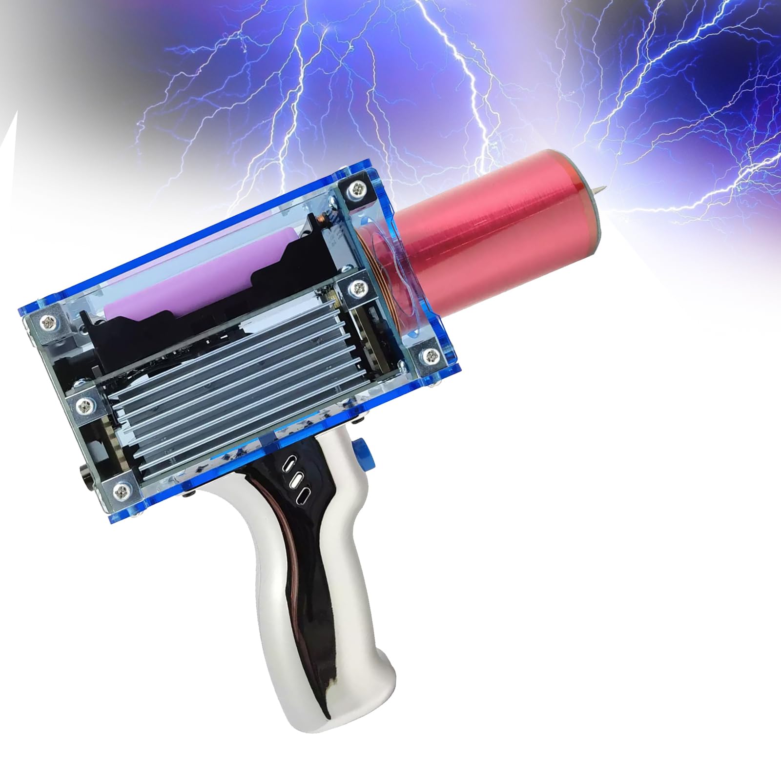 Handheld Tesla Coil Gun, Portable Mini Spark Gap Arc Generator Trigger, Discharge frequency is adjustable, Automatic Trigger + Single Trigger Dual Mode, for Science Physics Teaching Experiment