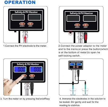 2 In1 Digital PH Meter, Professional Online Salinity Meter, 0.00~14.00pH, Real-time Continuous Monitoring for Pond Aquarium Swimming Pool Hot Spring