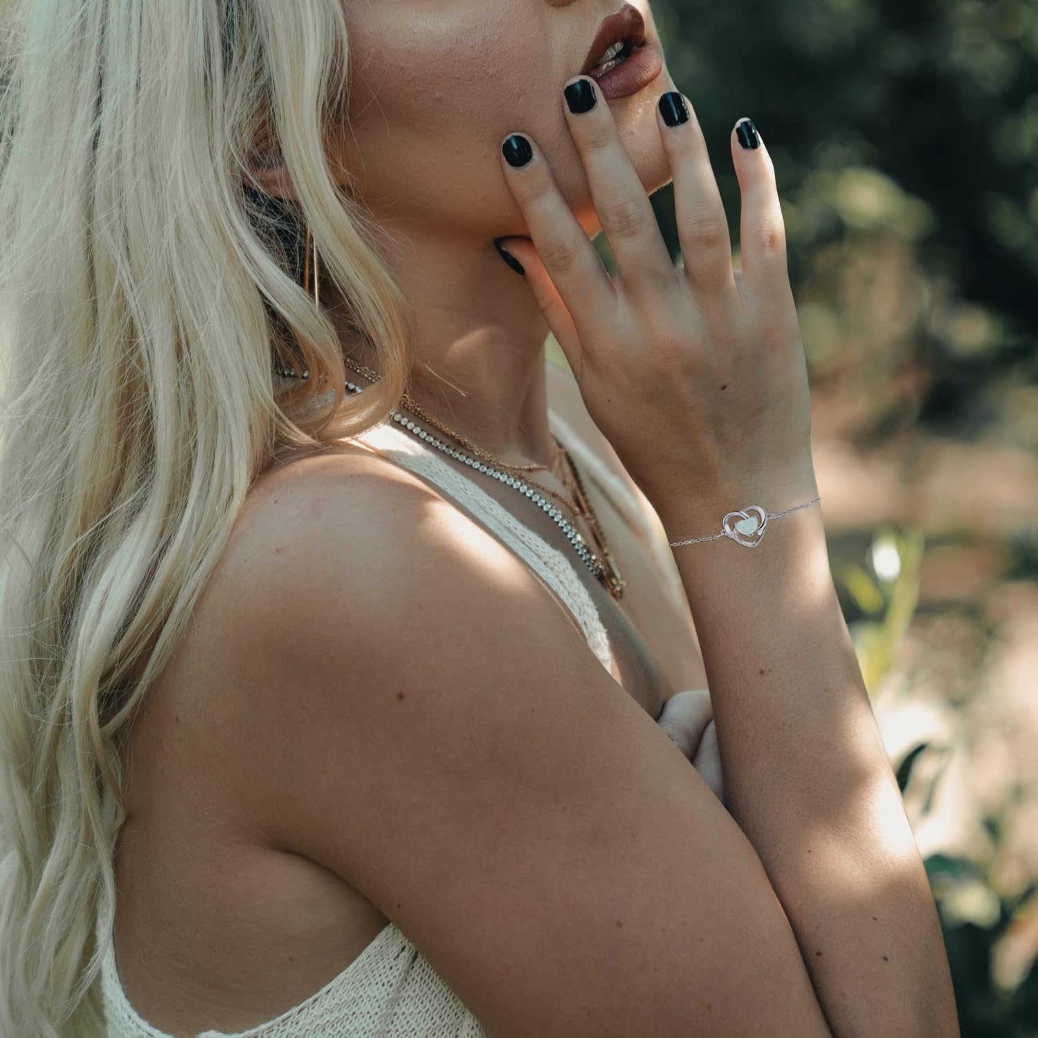 Opal Bracelet Anklet 925 Sterling Silver Adjustable Opal Turquoise Moonstone Bracelets for Women Opal Heart Bracelet Jewelry Gift for Birthday Christmas - Image 4