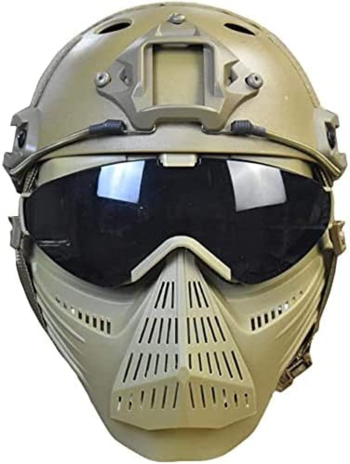 Casco Protettivo tattico Integrale da Softair con Maschera per Occhiali e Lenti, da Applicare al Gioco di Sopravvivenza CS Paintball di Ruolo,Tan,24 * 25 CM