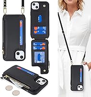 Vista 7 de Cavor Funda para iPhone 13 con tarjetero, funda tipo cartera para mujeres y hombres, fundas de teléfono para iPhone 13 con soporte y correa, funda