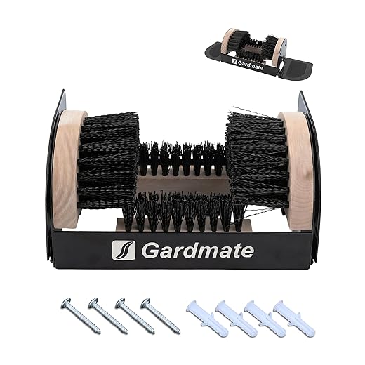 Boot Brush and Scraper Combo - 4-Way Boot Cleaner Brush Outdoor Heavy Duty, Dual Anti-Slip Base with Magnetic Storage - Mud, Snow, Boot Scraper for Home, Farm, Garden - Includes Screws