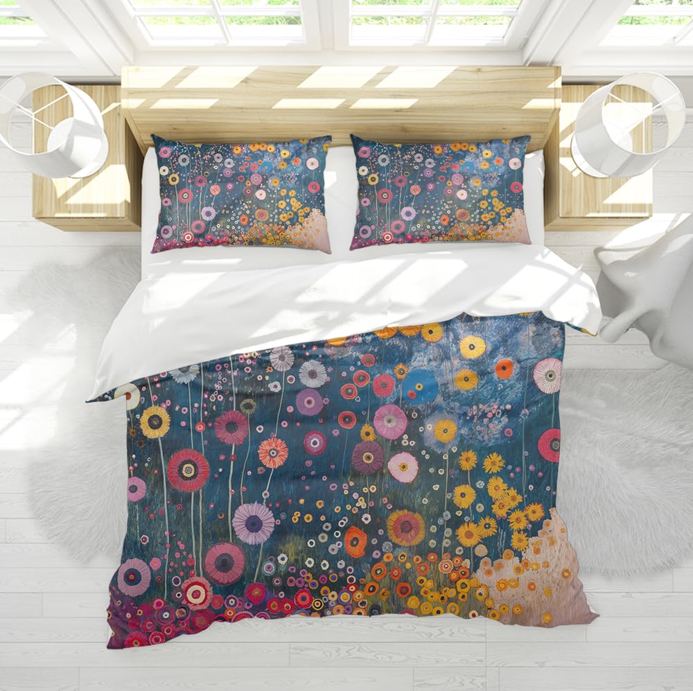 Bohemian Flower Bedding Cover Set Botanic Garden Quilt Cover Set Colorful Microfiber 3 Pieces Washable Comfortable Breathable With 2 Pillows 240x260cm