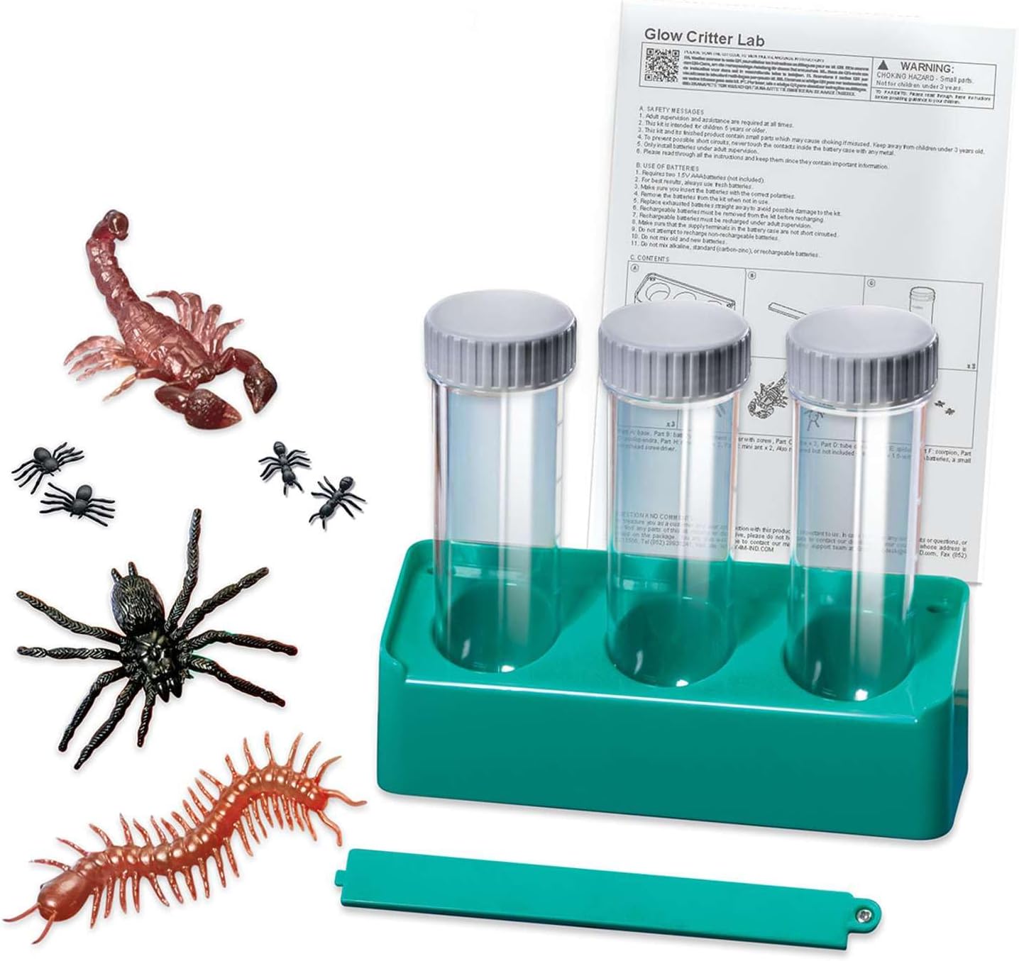4M Glow Critter Lab for Kids Ages 5-9 – Light-Up Bug Display with 3 Illuminated Test Tubes, Spider, Scorpion, Centipede, Mini Spider & Ants, Cool Bedroom Decor, Night Light, STEM Science Gift