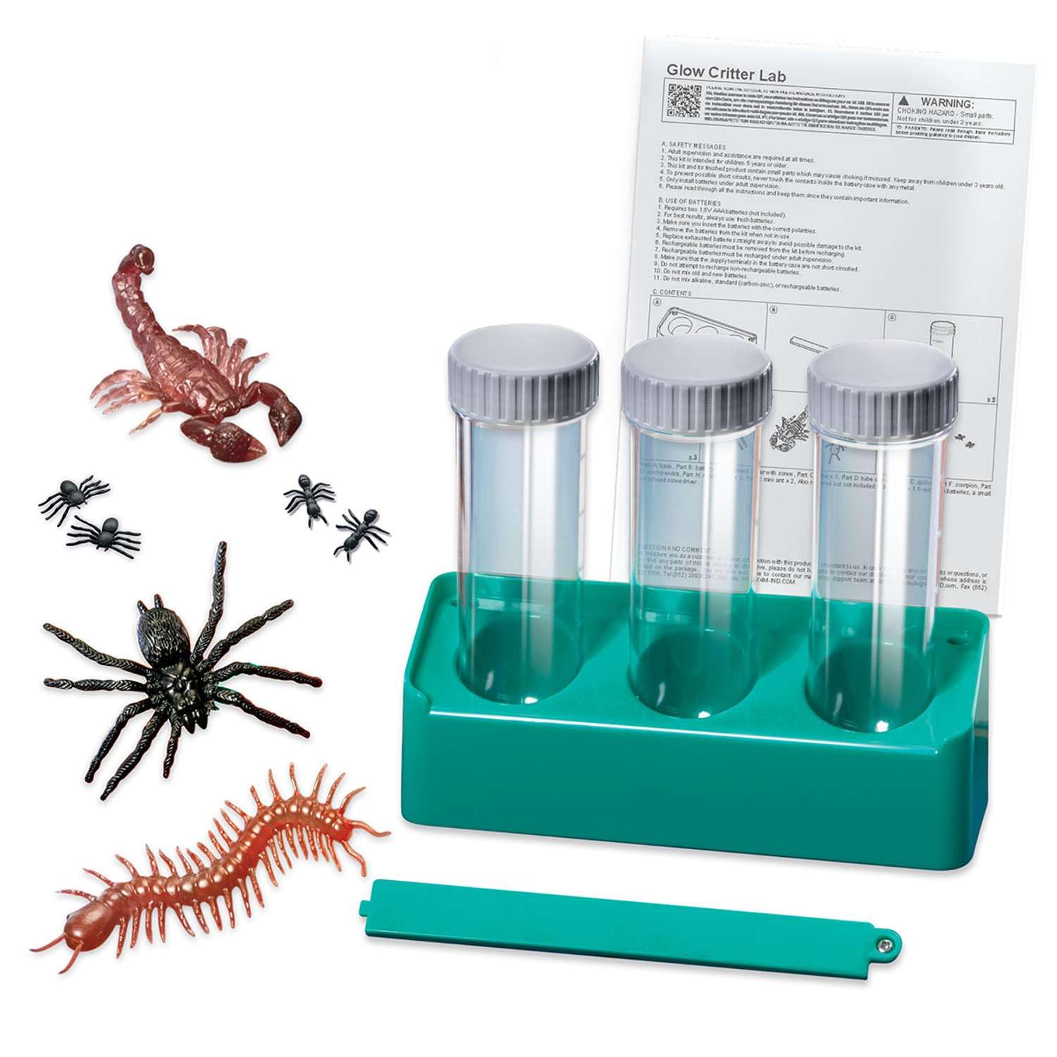 KidzLabs Glow Critter Lab, Creepy Crawlies ożywają, podświetlane probówki, projekt naukowy i lampka nocna dla dzieci w wieku 5+, zielona