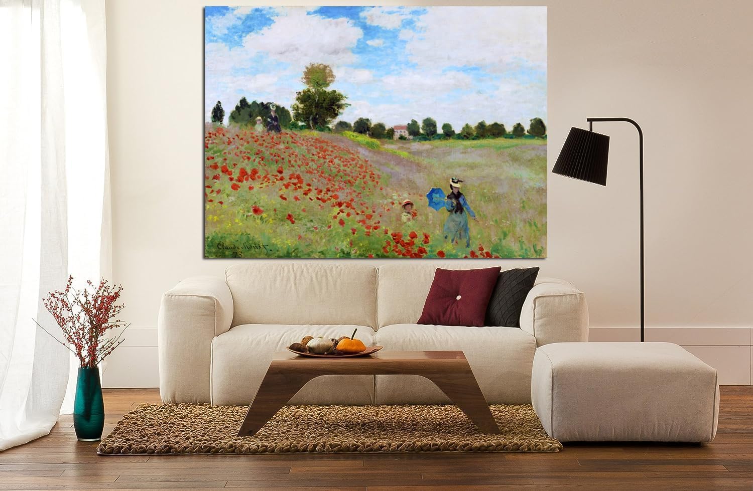Grafic Quadro Campo di Papaveri Claude Monet - stampa su tela canvas con telaio Riproduzione per Soggiorno Salotto Ufficio Cucina - Maxi dimensioni XXL (QUADRO CON TELAIO IN LEGNO, CM 150X114)