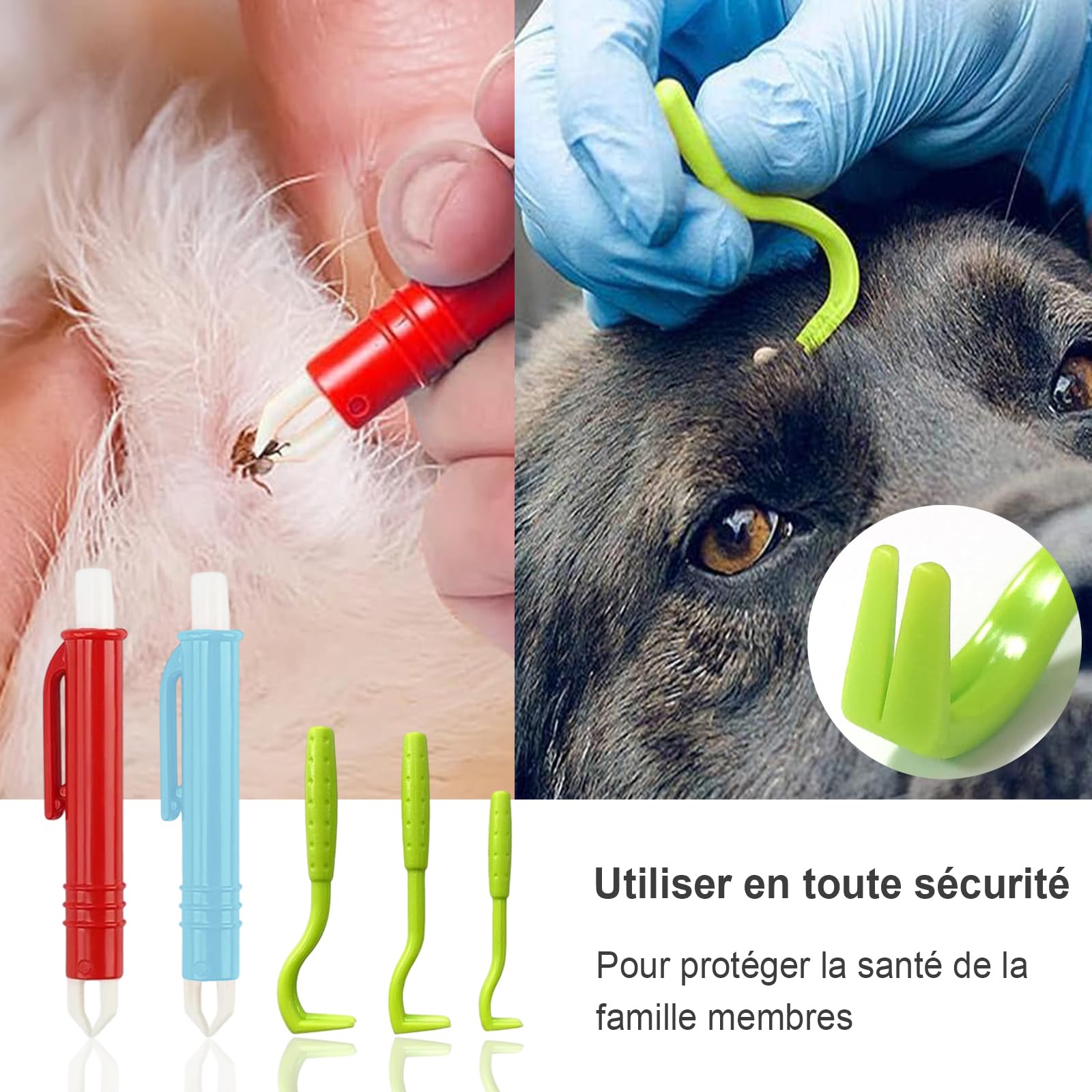 AUXHCYL Tire Tique Chien, 2 Pince à Tiques et 3 Tire Tic, Simple et sûr Pince a Tique pour Chat, Chien et Humains