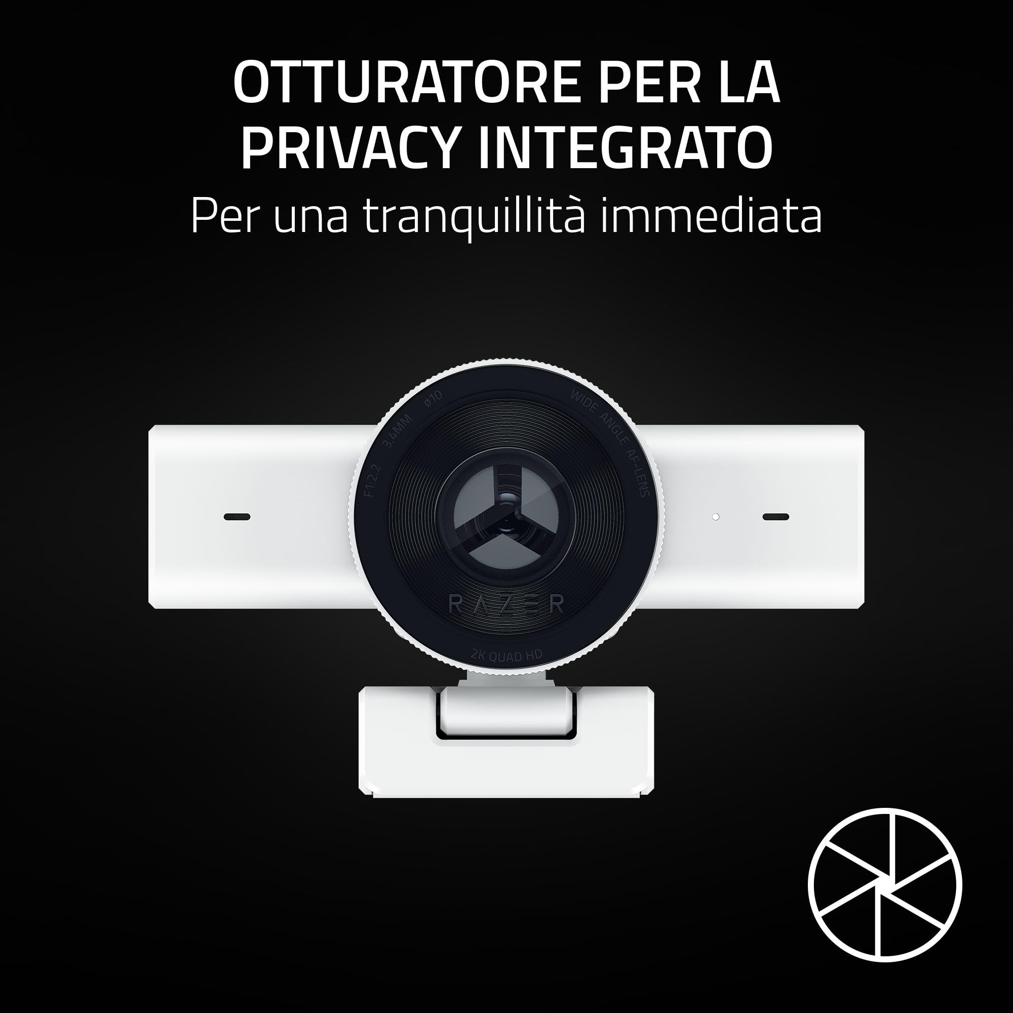 Razer Kiyo V2 X - Webcam Full HD 1080p 60 FPS per Creatori - Autofocus Veloce - Obiettivo Grandangolare - Microfono Integrato - Compatibile con Open Broadcaster Software e Xsplit | Bianco