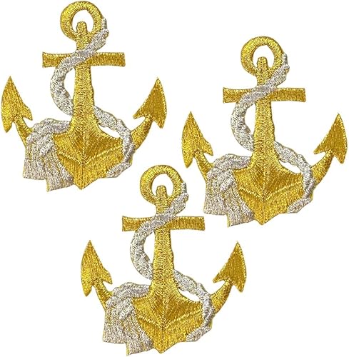 Miniatura 5 de Ancla, náutico, marinero, bordado, parche para planchar (ancla azul marino, cuerda dorada)