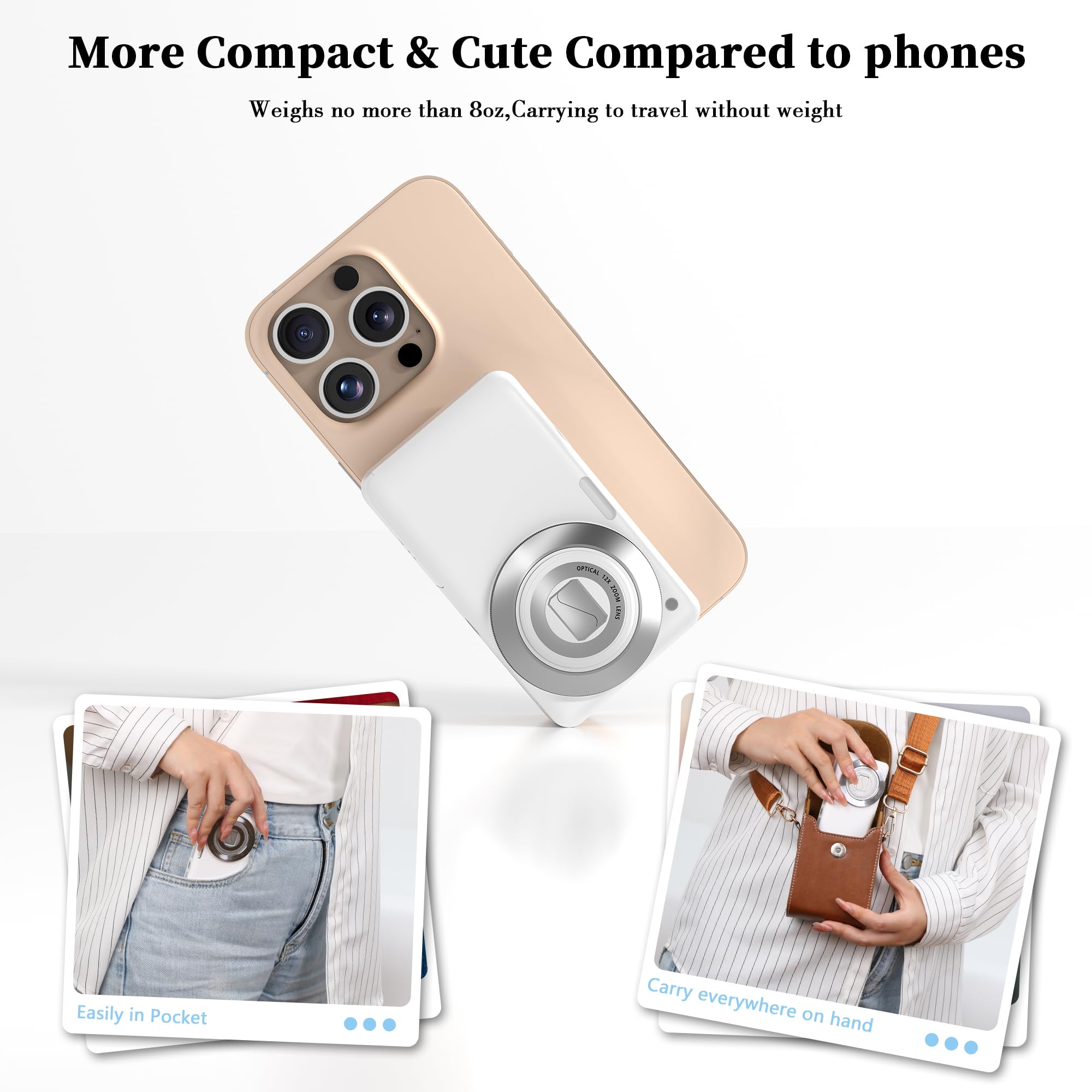 Fotocamera digitale 4K 64MP: fotocamera compatta portatile con zoom ottico 12x, autofocus e anti-shake tascabile, per viaggi, adolescenti, studenti, adulti, scheda da 64 GB inclusa