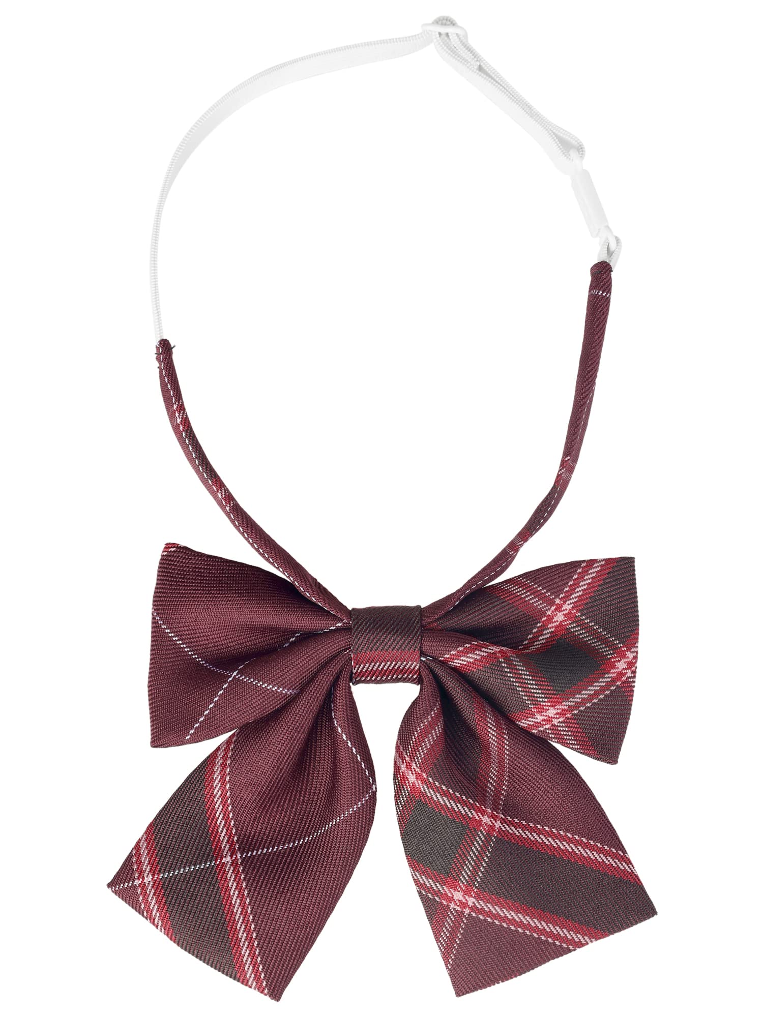 Elerevyo Women's Pre-tied Bowties Adjustable Colorful Plaid Tartan Checked Bow Ties for Costume One Size Wine Red