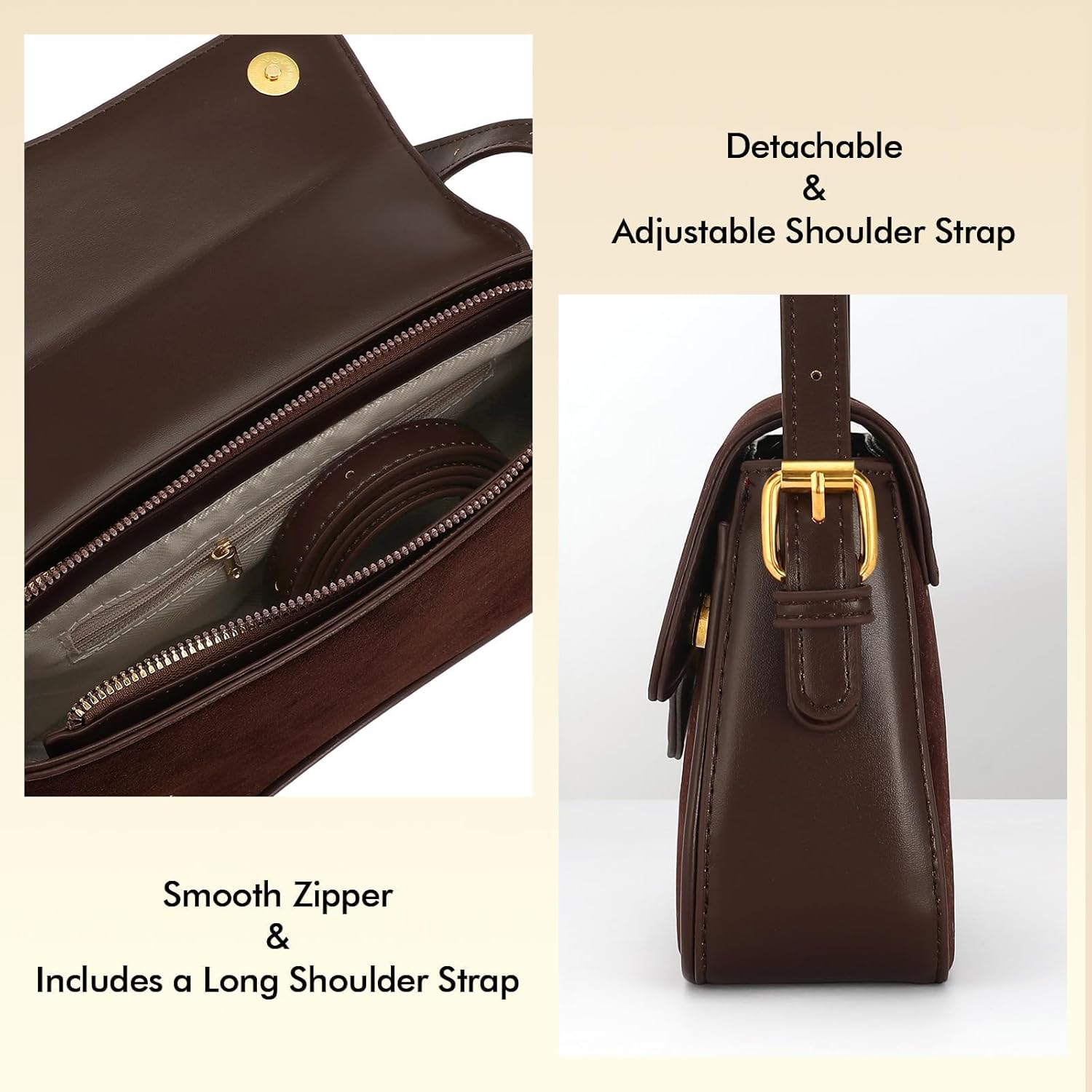 Shoulder Bag for Women Small Purse Mini Hobo Handbag Trendy Suede Purse with 2 Detachable Shoulder Straps - Image 6