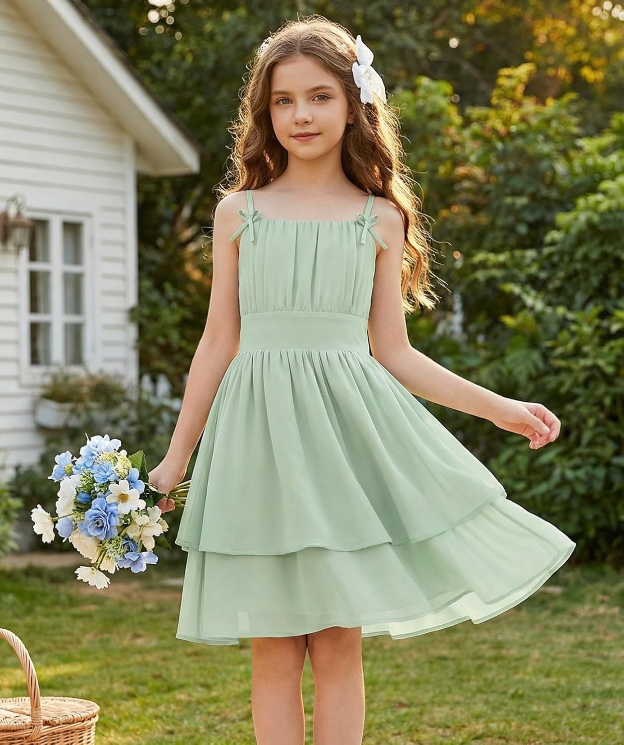 GRACE KARIN Girls Summer Cami Dress Casual Party Beach Spaghetti Strap Flowy Tiered Ruched Sundress 7-14Years - Image 2
