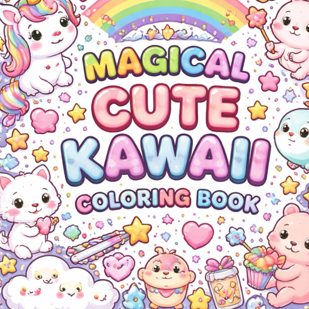 Magical Cute Kawaii Coloring Book: Adorable magical kawaii fun, for kids ages 4-8, cute characters, happy scenes & magical fun inside.