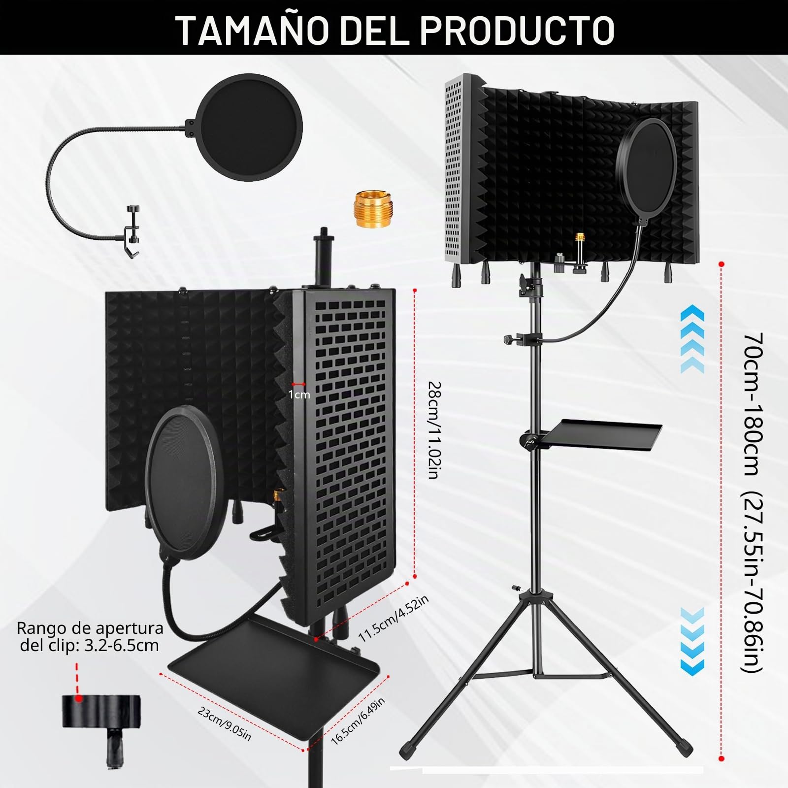 Insonorización De Micrófonos, 5 Paneles Pantalla Antiviento De Espuma Acústica Con 180cm Trípode Para Adaptadores De Micrófono De 9,5 mm A 16,5 mm Para Equipos De Grabación Y Estudio