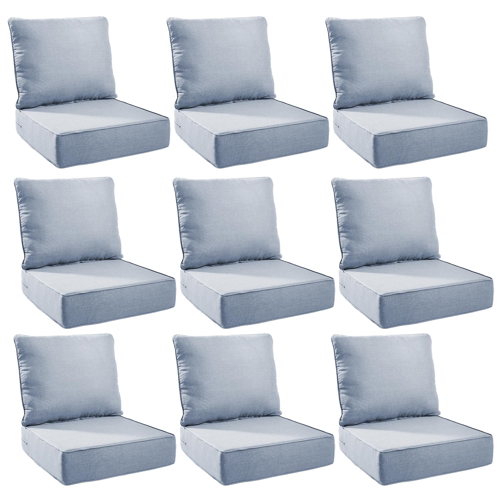 Outdoor Cushion Set for Patio Furniture, UV Resistant, Water Resistant - 6 Inch Thick Foam Garden Cushions – 22x24 Inch Patio Seat Covers for Chair/Sofa/Couch | Baby Blue | 9-Pack |