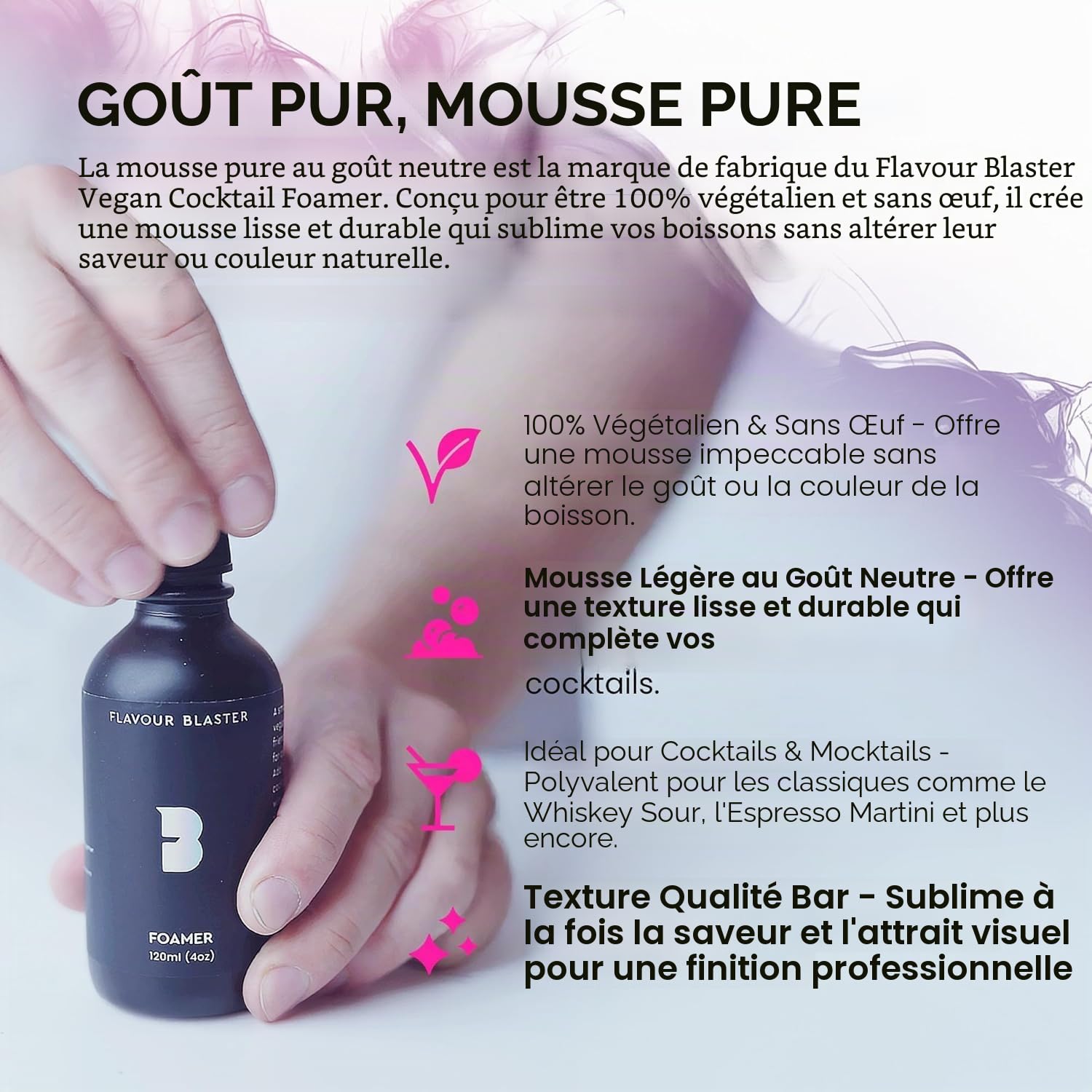 Flavour Blaster Mousse à cocktail végétalienne, 120 ml (lot de 1) | Ajoutez des gouttes à votre shaker et créez facilement de la mousse sans œufs pour cocktails et cocktails dans les bars et à la