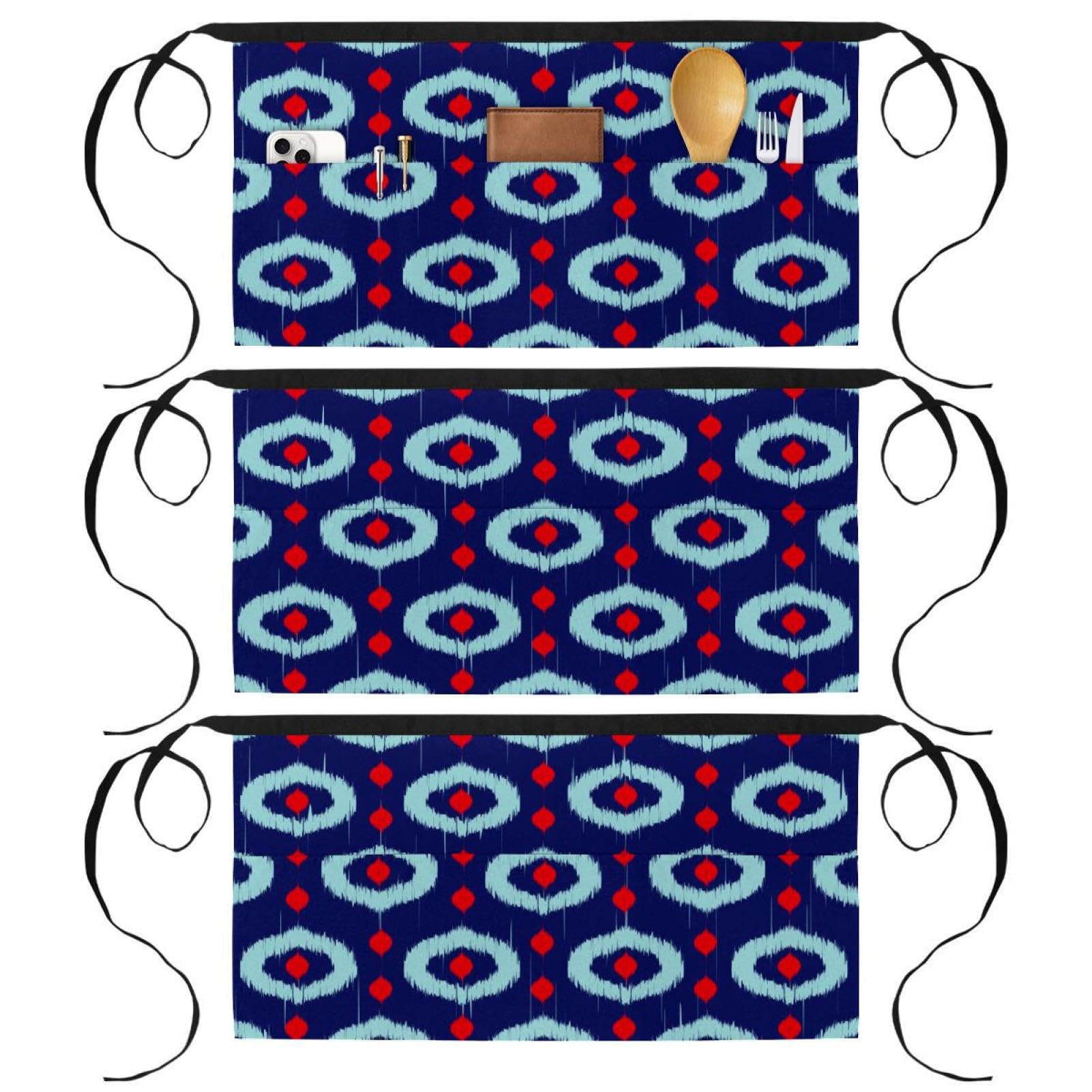 Lot de 3 tabliers courts multicolores avec 3 poches frontales intégrées - 8
