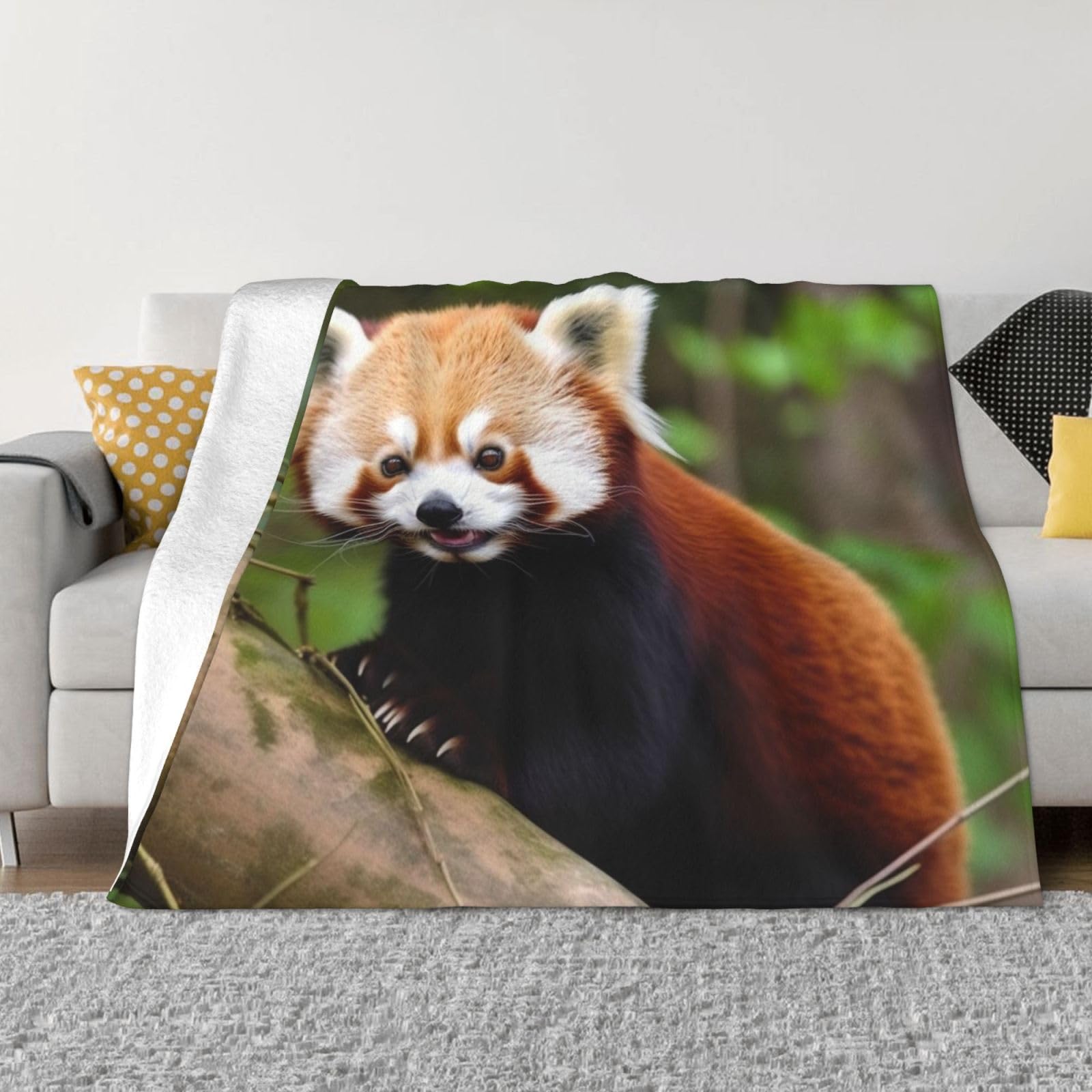 KLOPH Little Red Panda Throw Blanket 60"x50" Flannel Fluffy Warm Blanket for Couch, Reversible Plush Blankets for Bed, Comfy Fuzzy Blanket for Sofa, Plush Lightweight-Blankets for All Season