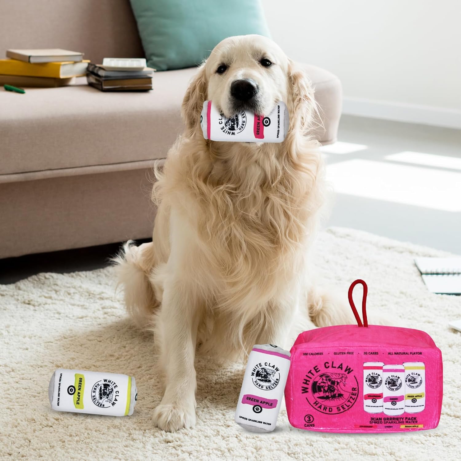 子犬 プラッシュ きしむかくれんぼおもちゃ、面白いイミテーションワインボトルパターン、3つのミニチュアおもちゃとアクティビティハウス